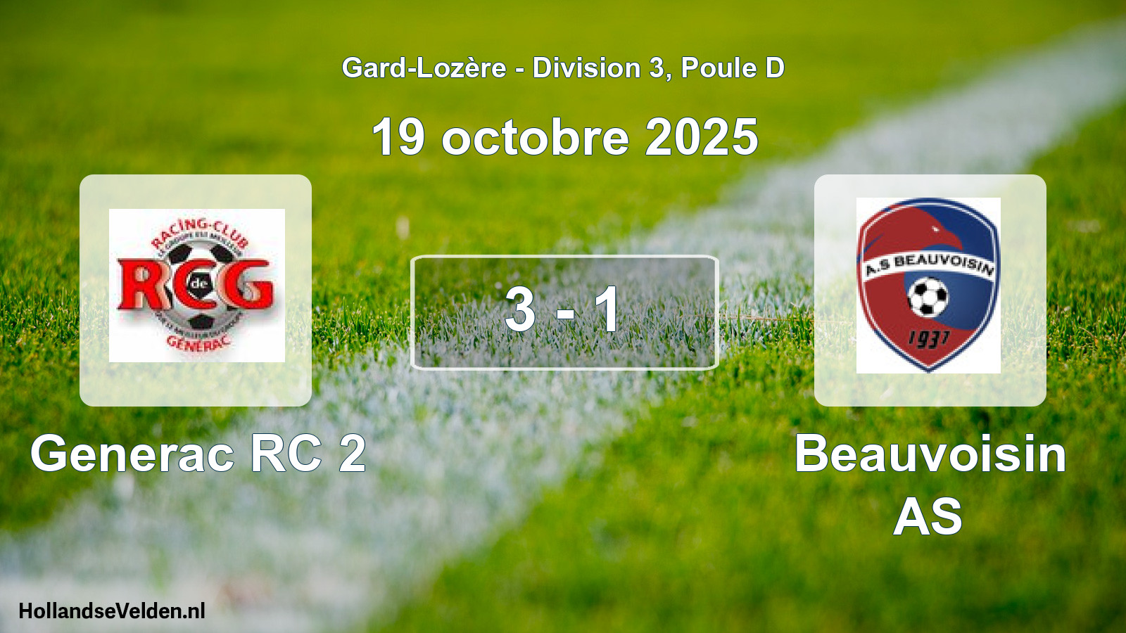Match joué: Generac RC 2 - Beauvoisin AS 3 - 1 (19 octobre 2025)