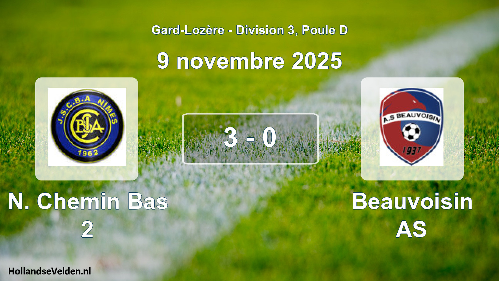 Match joué: N. Chemin Bas 2 - Beauvoisin AS 3 - 0 (9 novembre 2025)