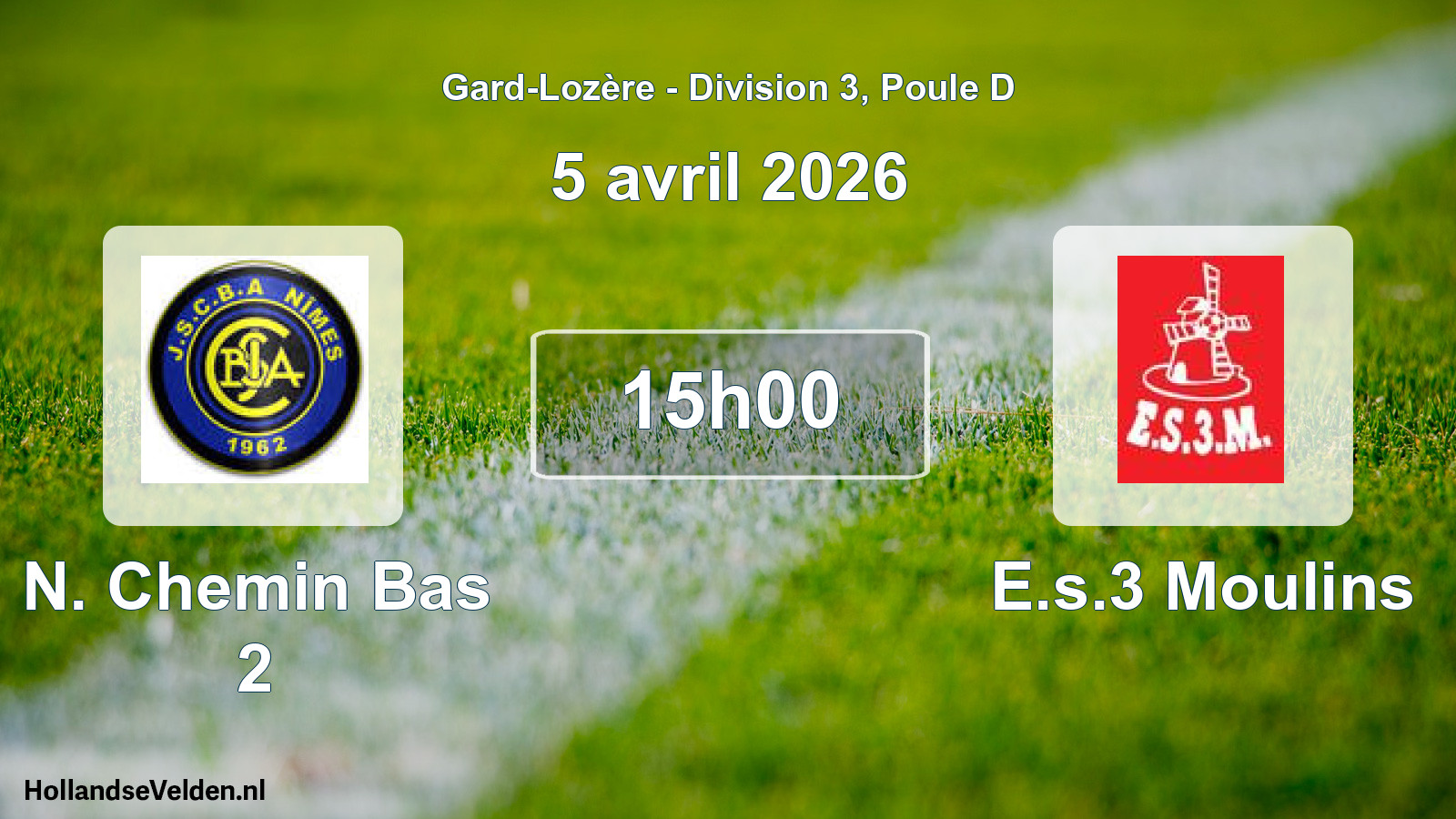 Match programmé: N. Chemin Bas 2 - E.s.3 Moulins (5 avril 2026)