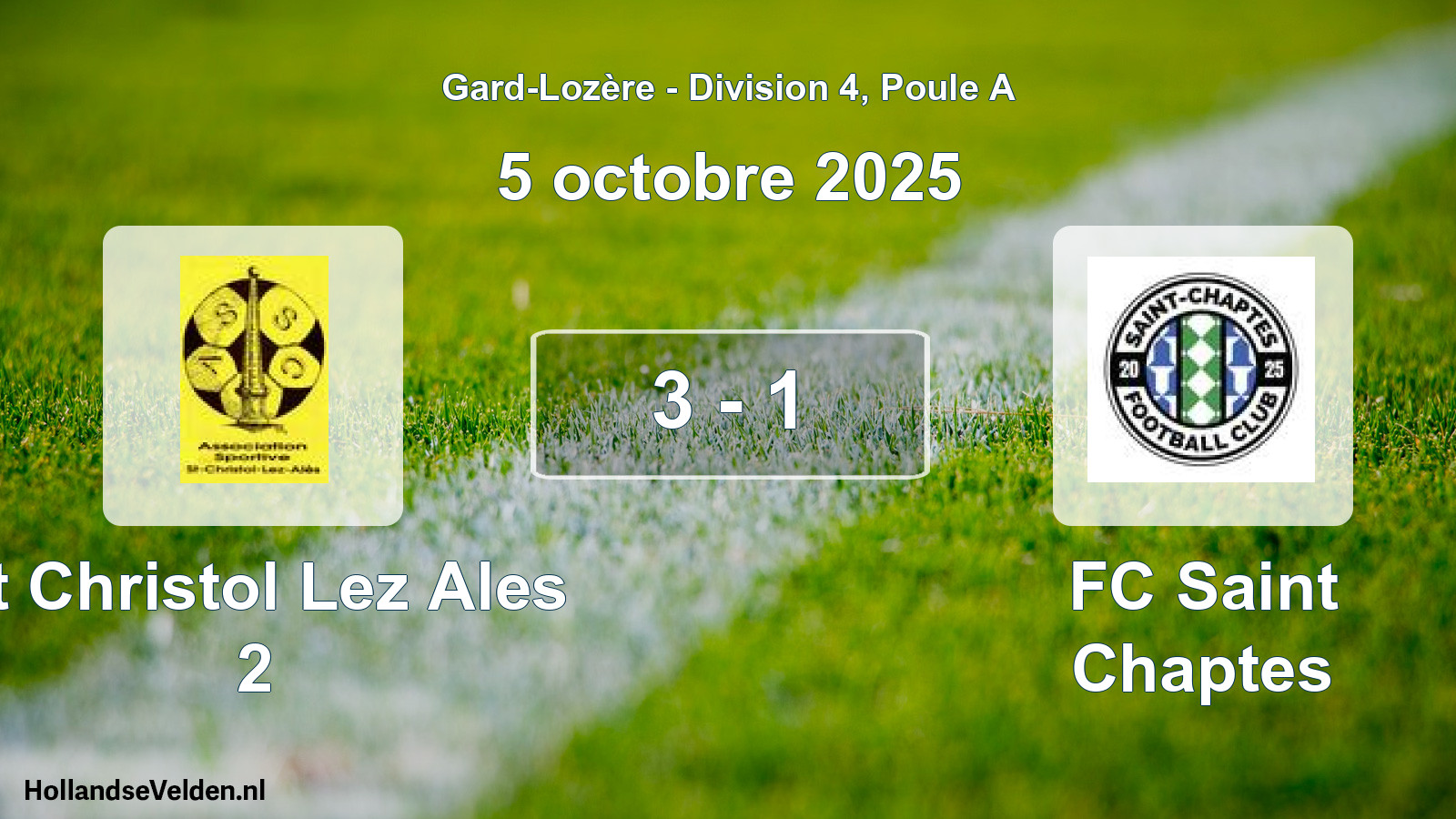 Match joué: St Christol Lez Ales 2 - FC Saint Chaptes 3 - 1 (5 octobre 2025)