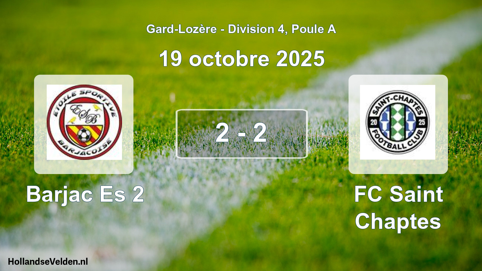 Match joué: Barjac Es 2 - FC Saint Chaptes 2 - 2 (19 octobre 2025)