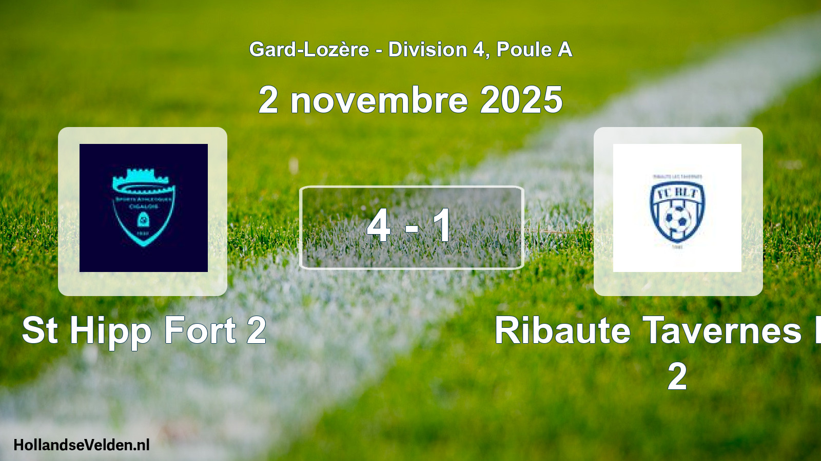 Match joué: St Hipp Fort 2 - Ribaute Tavernes FC 2 4 - 1 (2 novembre 2025)