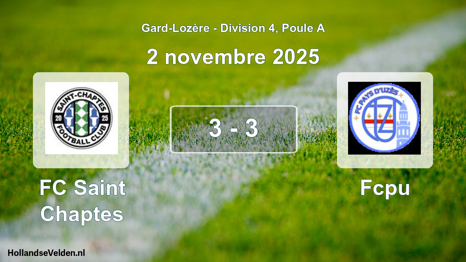Match joué: FC Saint Chaptes - Fcpu 3 - 3 (2 novembre 2025)