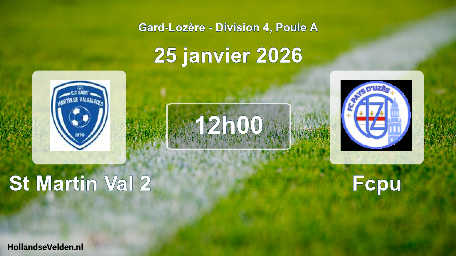 Match programmé: St Martin Val 2 - Fcpu (25 janvier 2026)