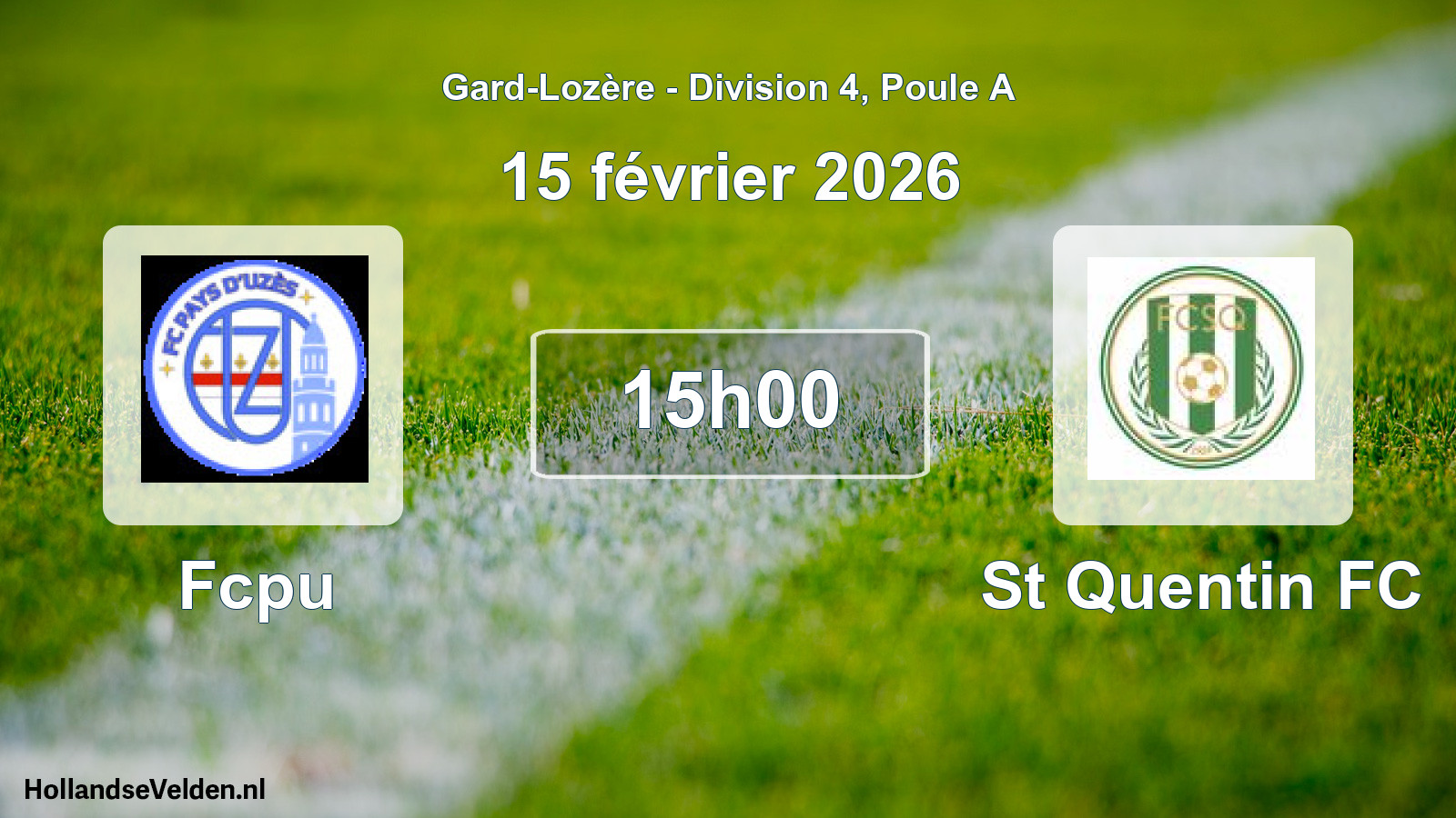 Match programmé: Fcpu - St Quentin FC (15 février 2026)