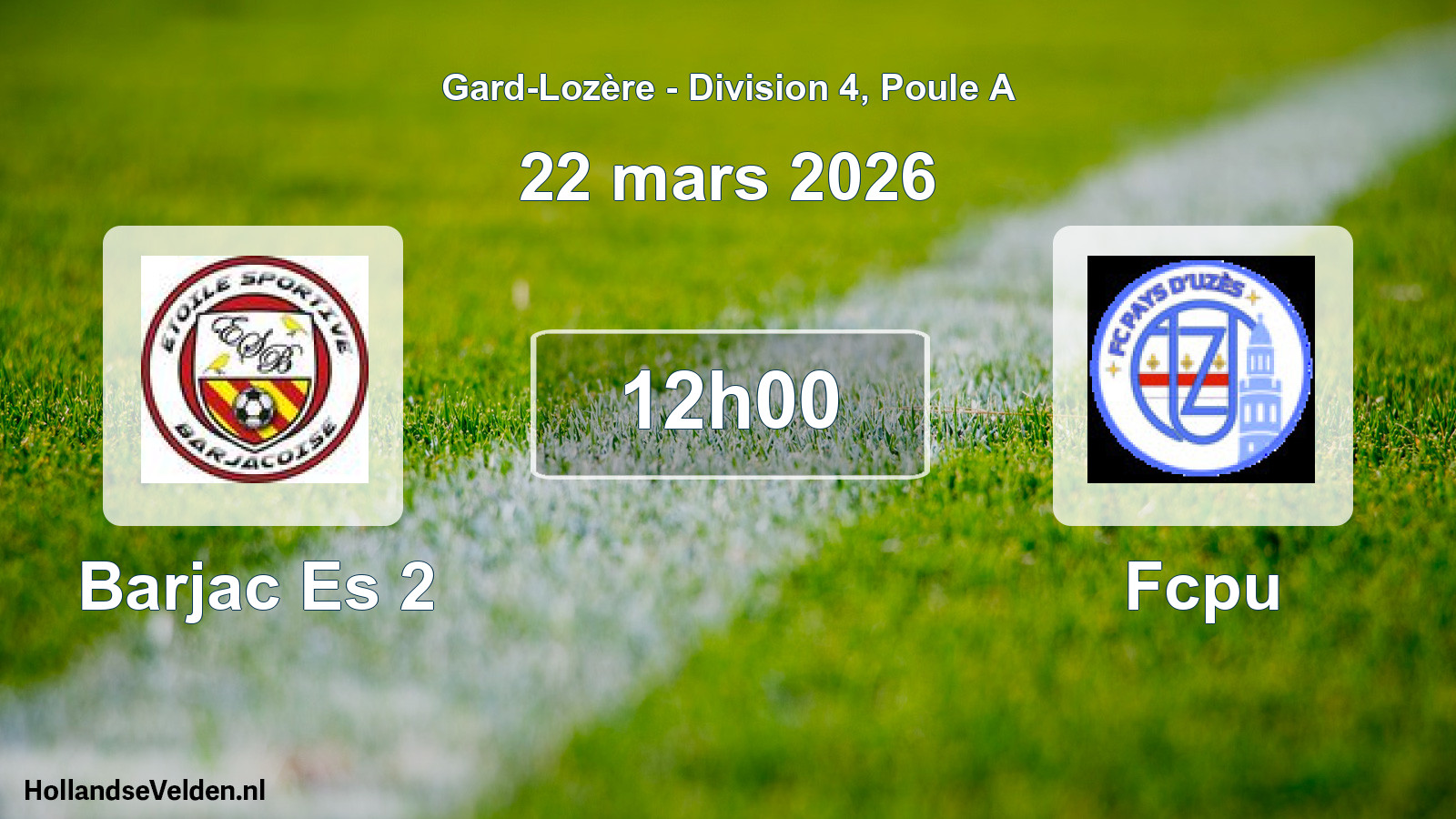 Match programmé: Barjac Es 2 - Fcpu (22 mars 2026)