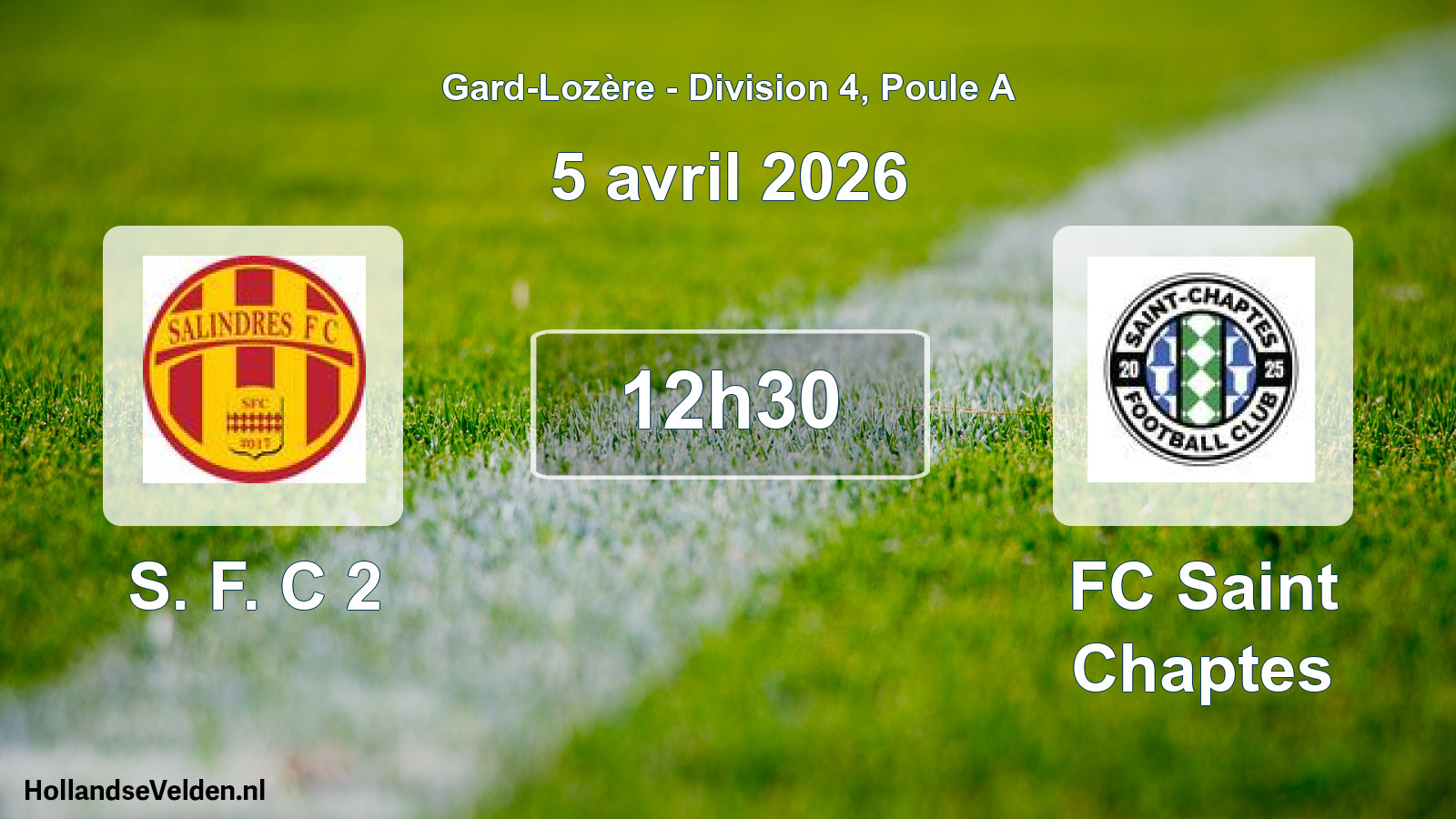 Match programmé: S. F. C 2 - FC Saint Chaptes (5 avril 2026)