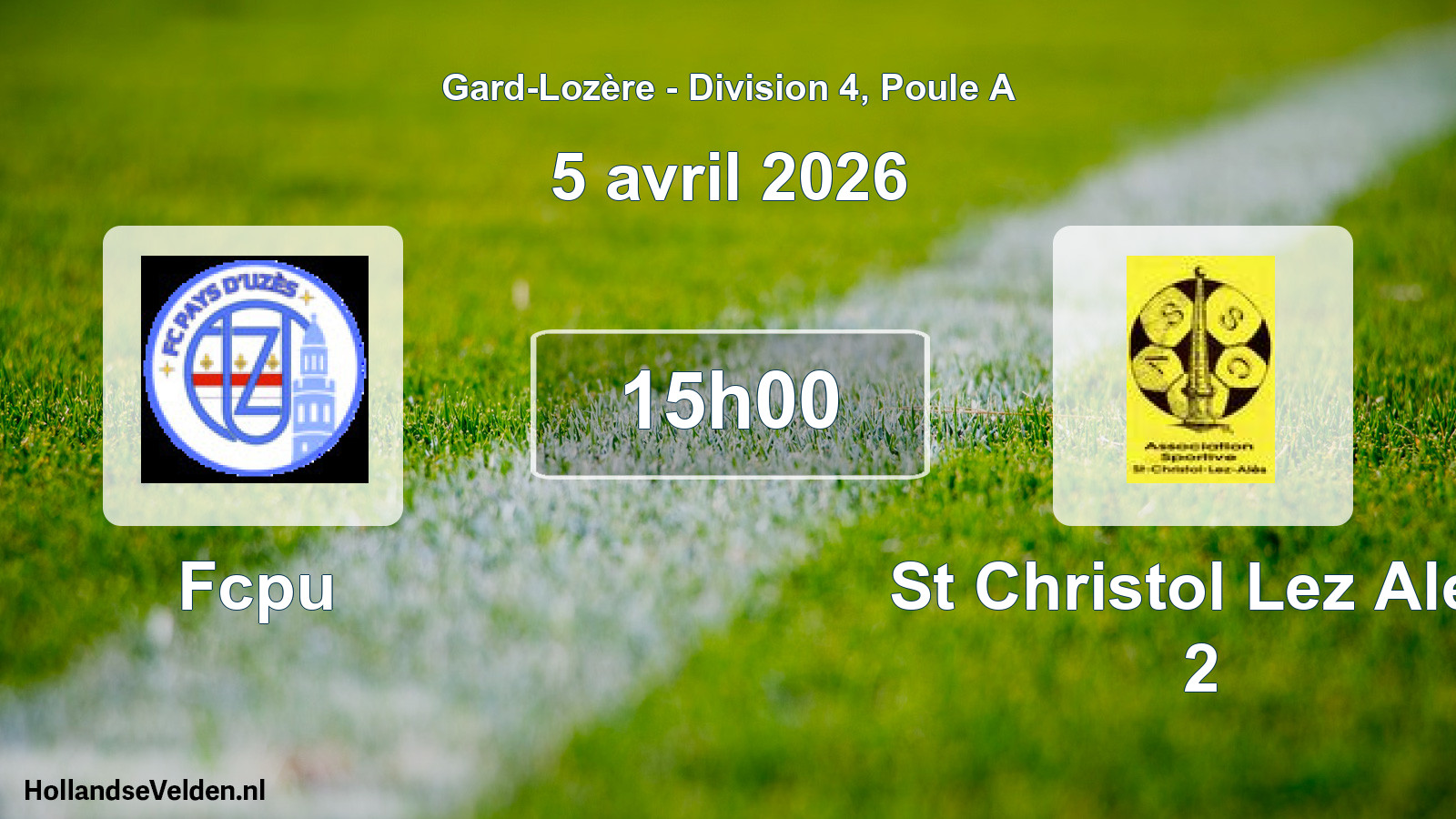 Match programmé: Fcpu - St Christol Lez Ales 2 (5 avril 2026)