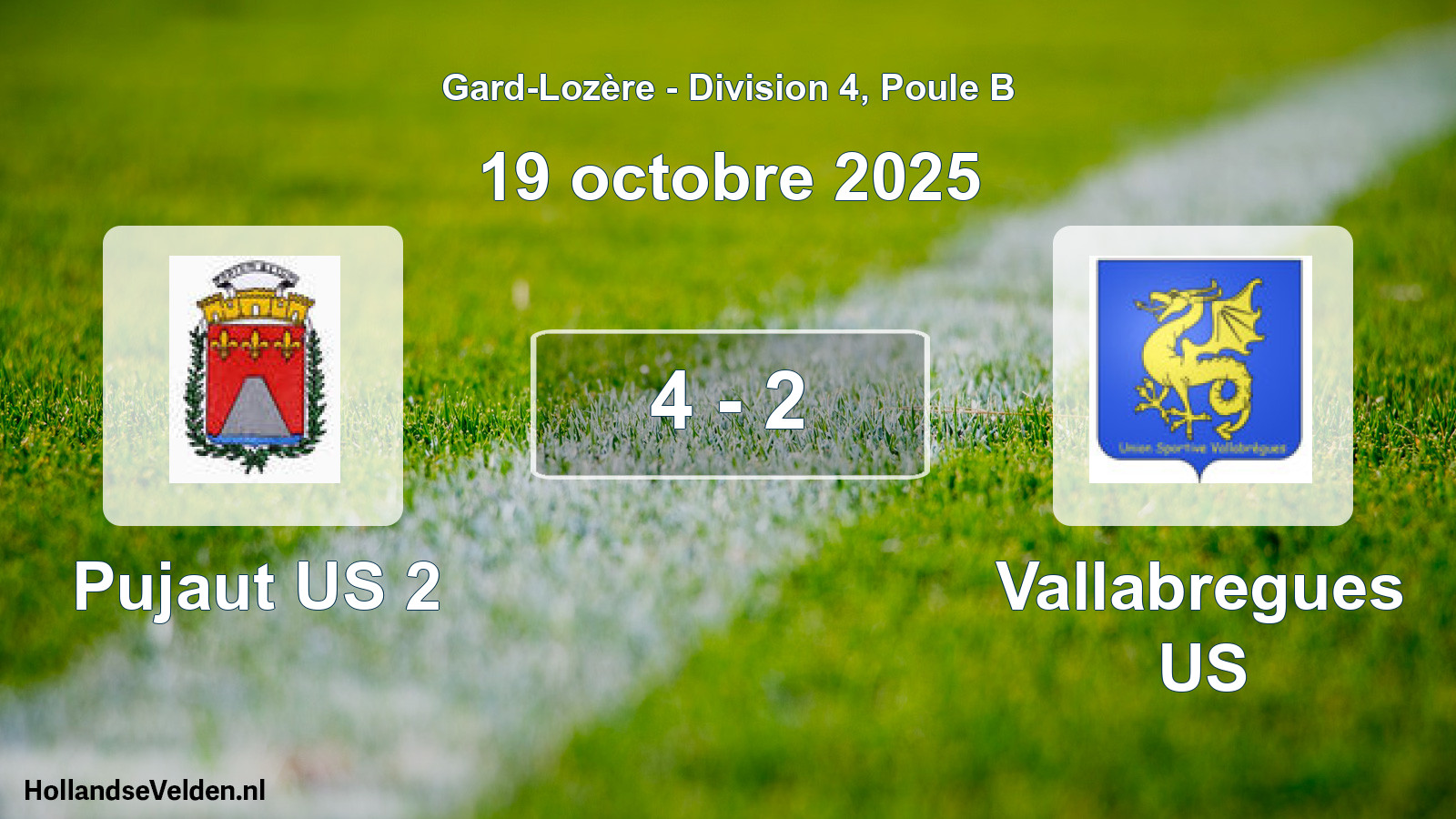 Match joué: Pujaut US 2 - Vallabregues US 4 - 2 (19 octobre 2025)