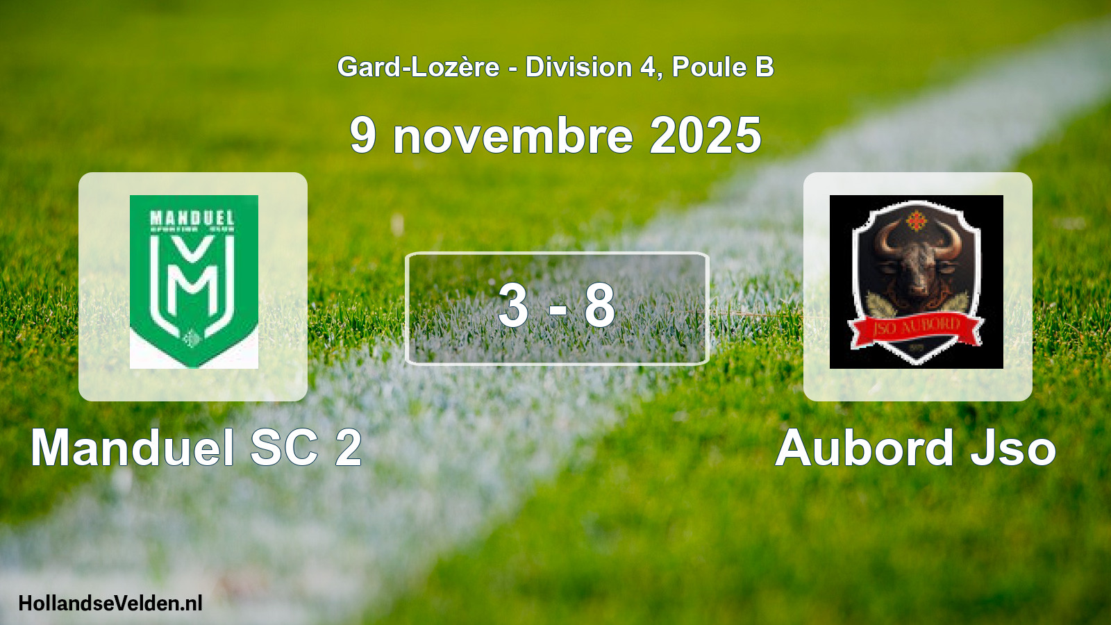 Match joué: Manduel SC 2 - Aubord Jso 3 - 8 (9 novembre 2025)
