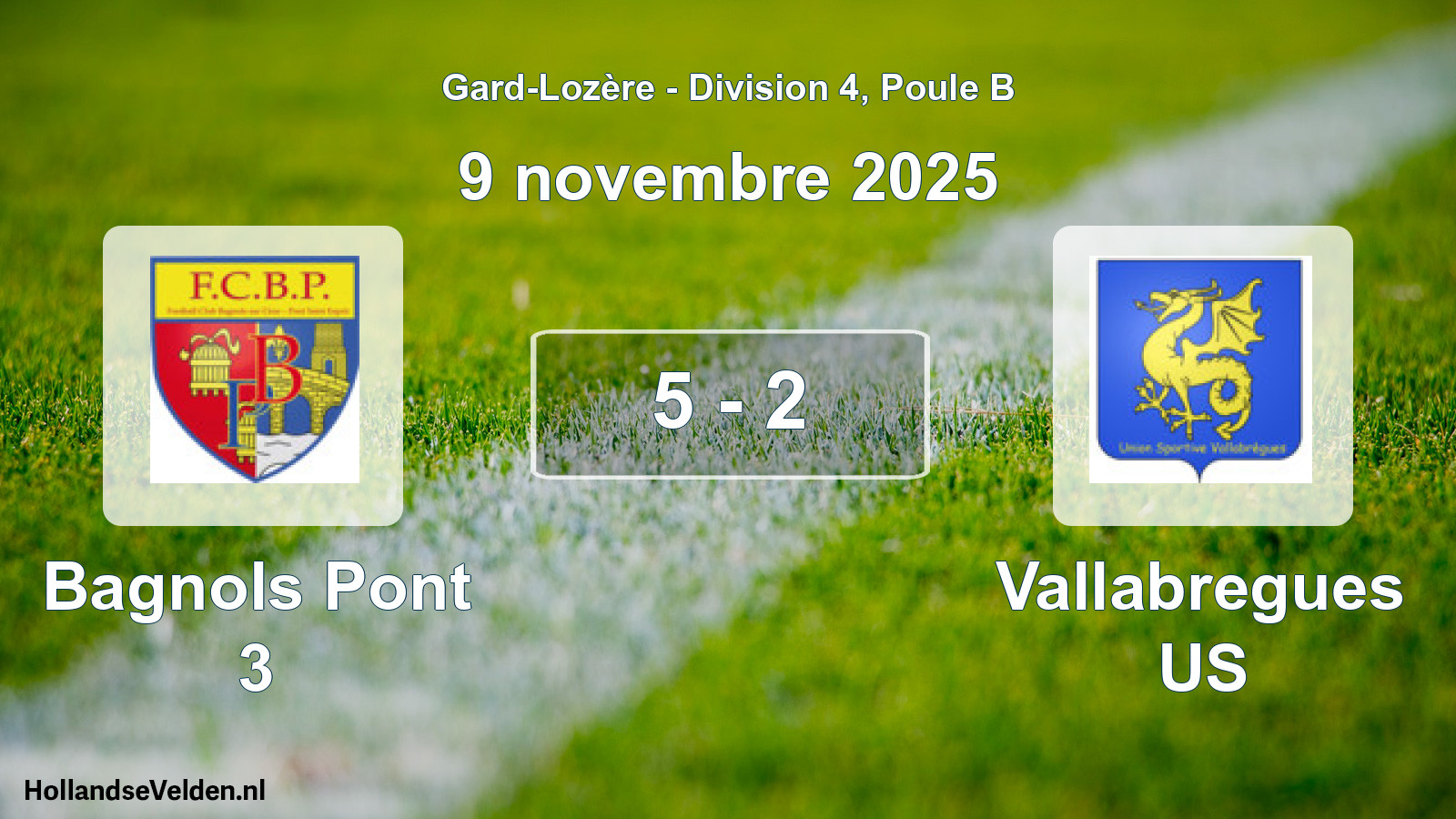 Match joué: Bagnols Pont 3 - Vallabregues US 5 - 2 (9 novembre 2025)