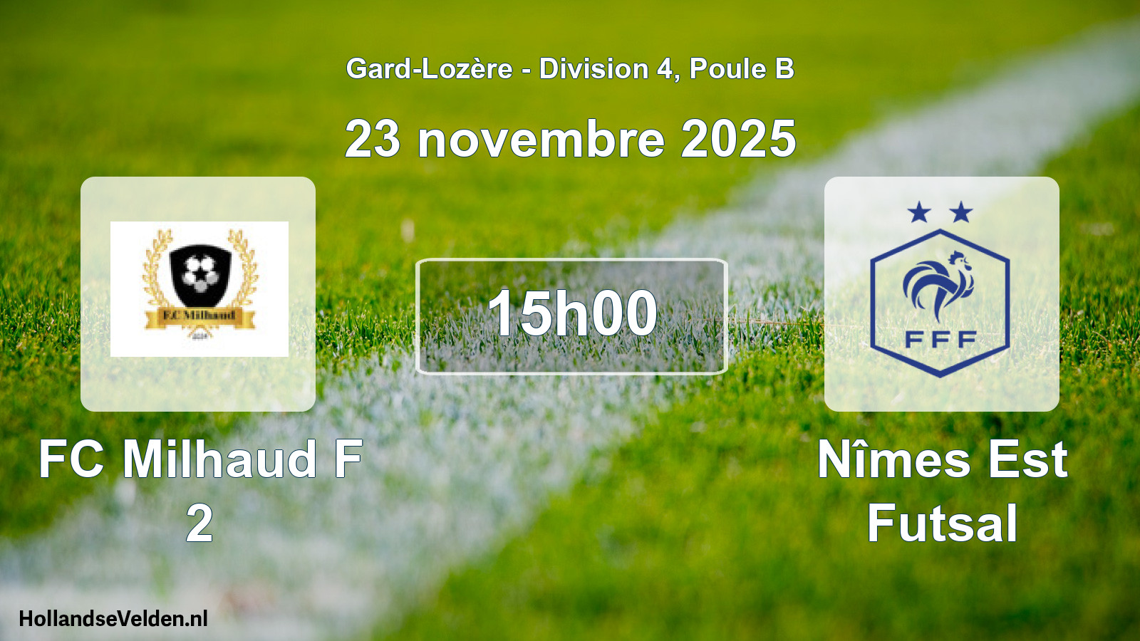 Match programmé: FC Milhaud F 2 - Nîmes Est Futsal (23 novembre 2025)