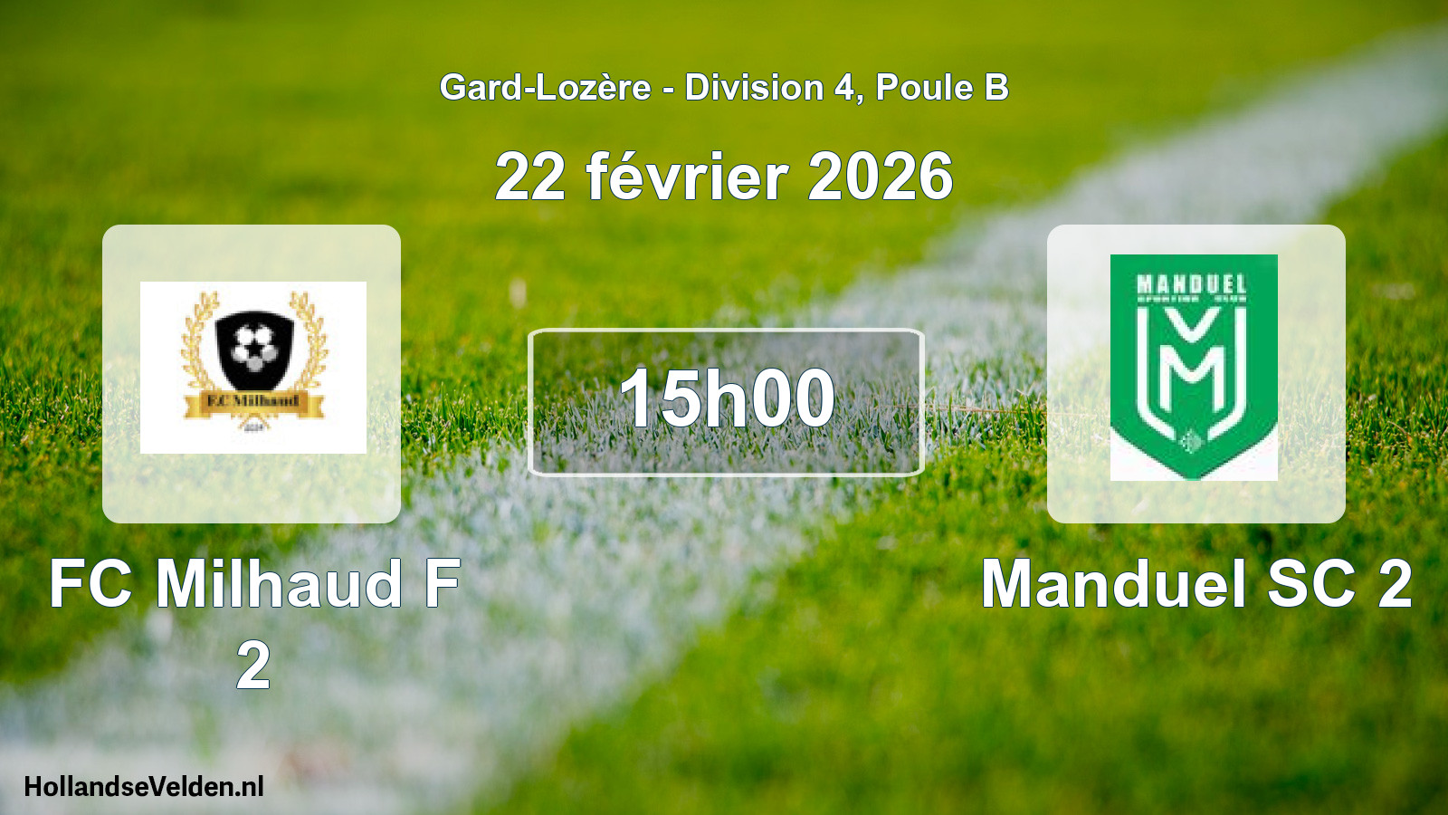 Match programmé: FC Milhaud F 2 - Manduel SC 2 (22 février 2026)