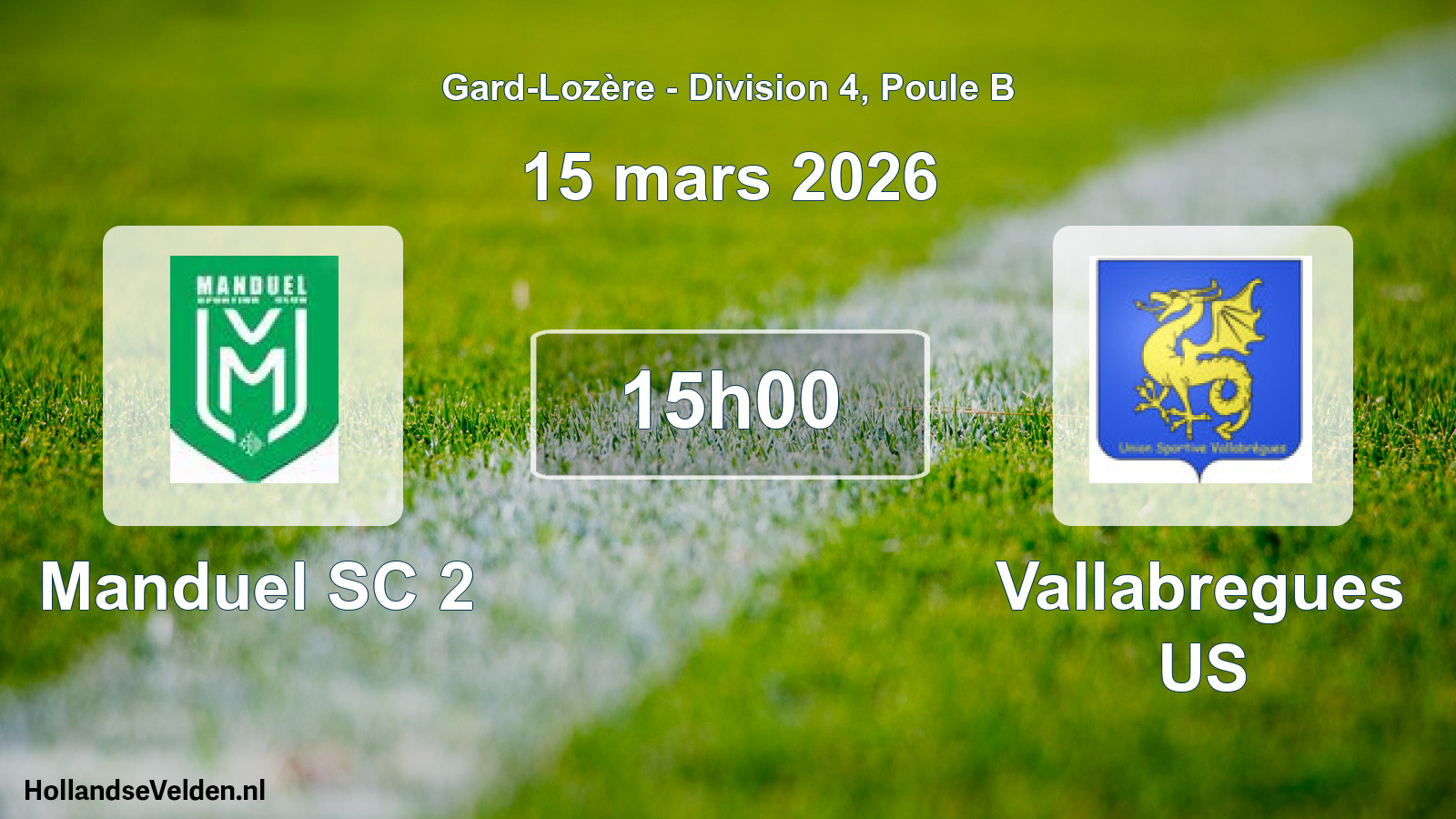 Match programmé: Manduel SC 2 - Vallabregues US (15 mars 2026)