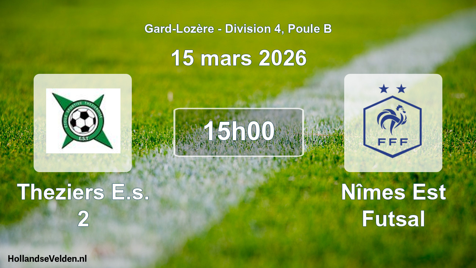 Match programmé: Theziers E.s. 2 - Nîmes Est Futsal (15 mars 2026)