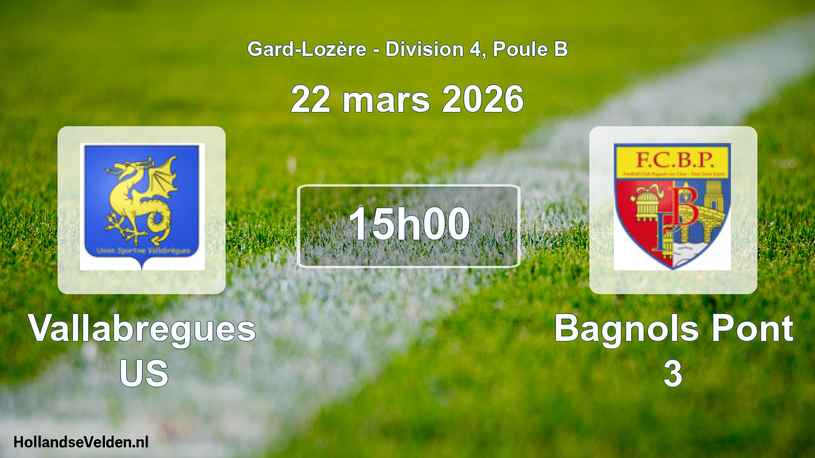 Match programmé: Vallabregues US - Bagnols Pont 3 (22 mars 2026)