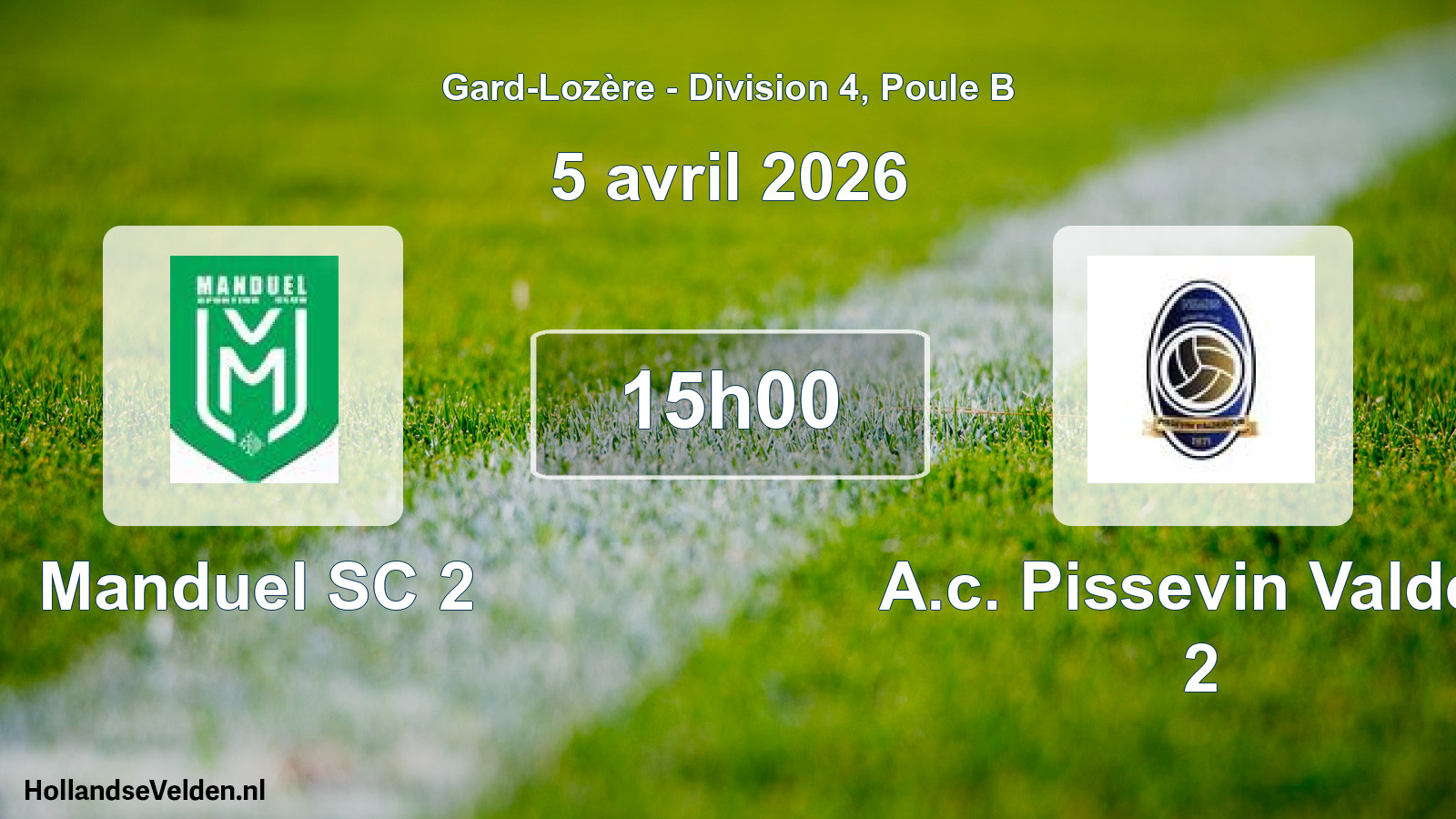 Geplande wedstrijd: Manduel SC 2 - A.c. Pissevin Valdeg 2 (5 april 2026)