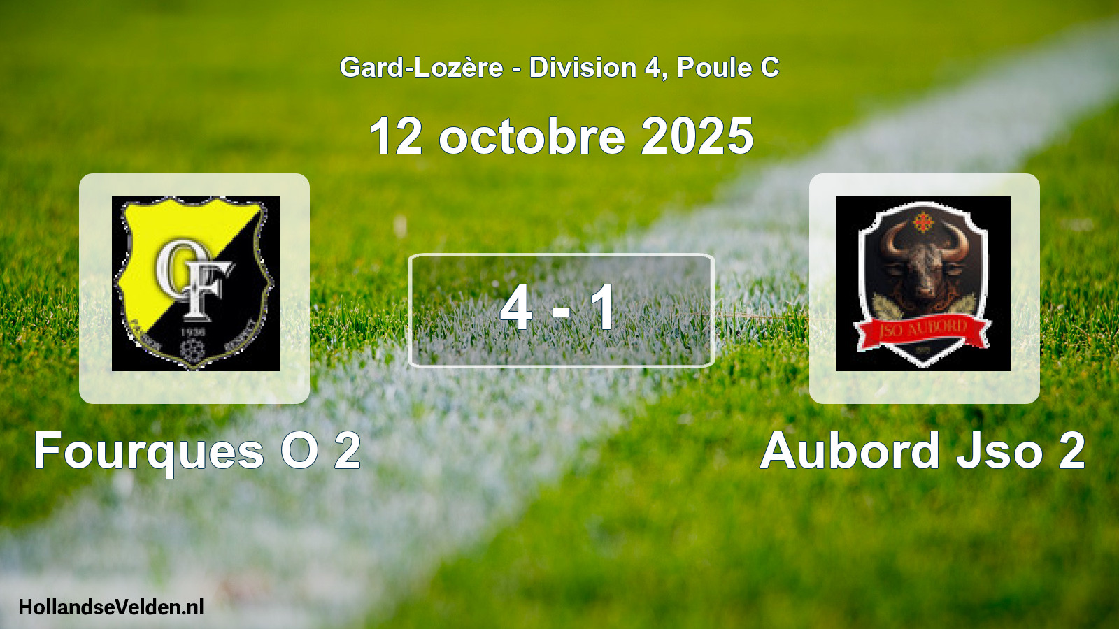 Match joué: Fourques O 2 - Aubord Jso 2 4 - 1 (12 octobre 2025)