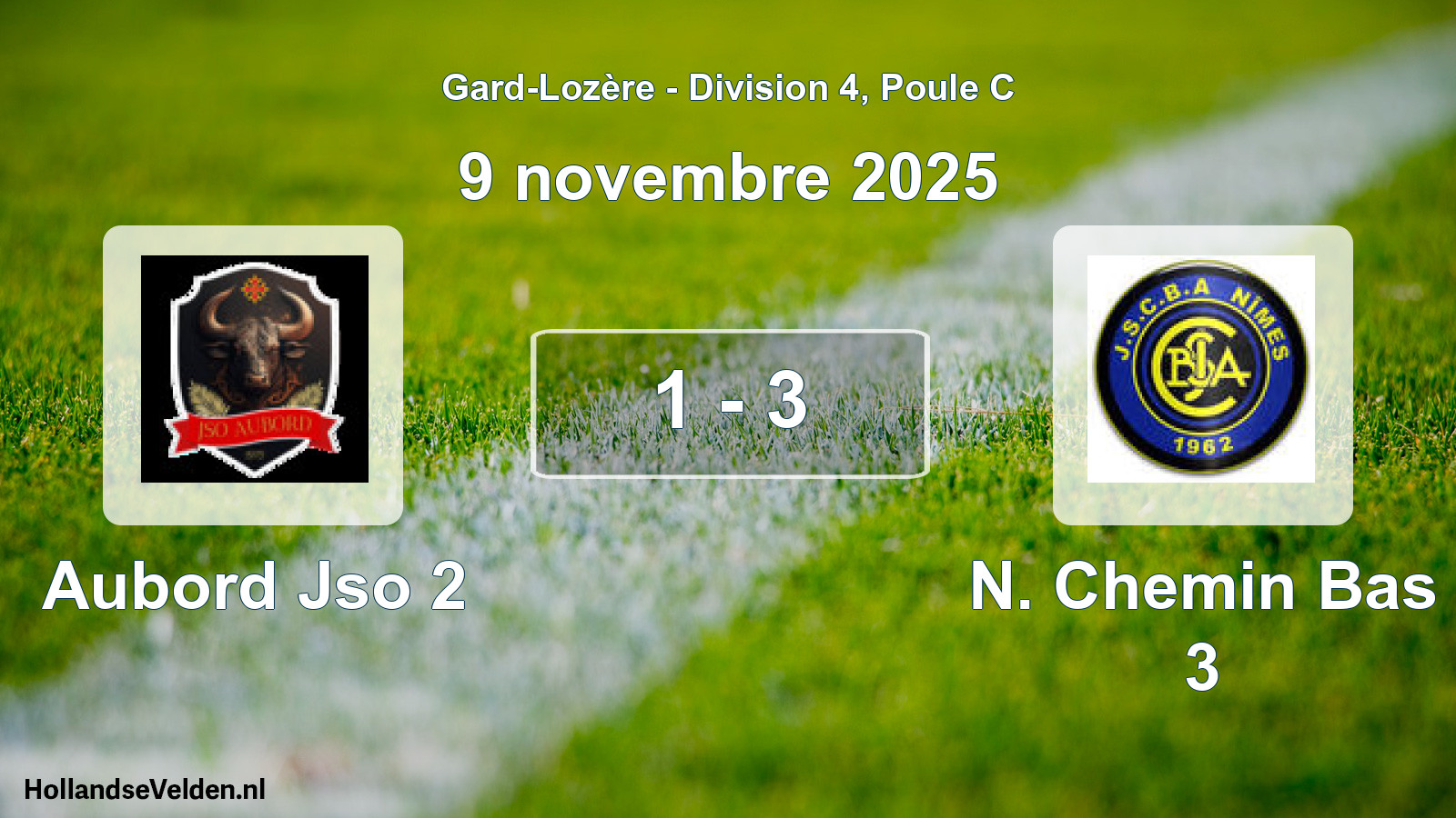 Gespeelde wedstrijd: Aubord Jso 2 - N. Chemin Bas 3 1 - 3 (9 november 2025)