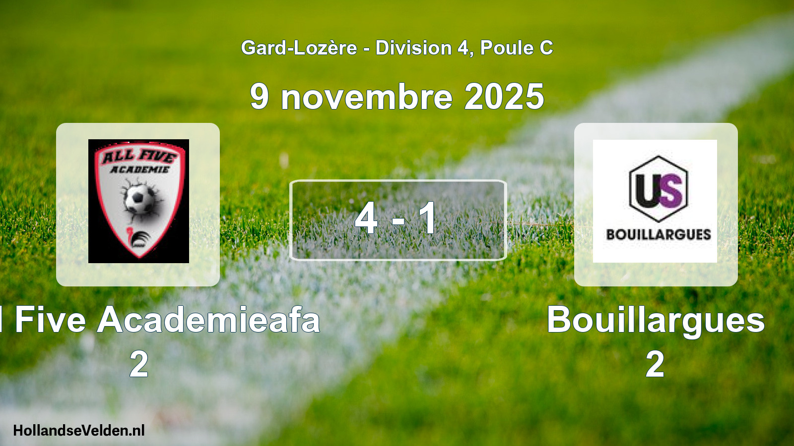 Match joué: All Five Academieafa 2 - Bouillargues 2 4 - 1 (9 novembre 2025)