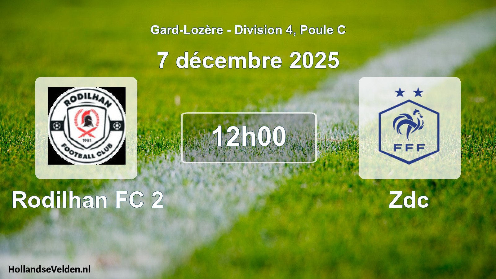 Match programmé: Rodilhan FC 2 - Zdc (7 décembre 2025)