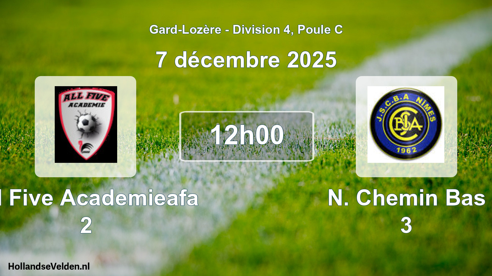 Geplande wedstrijd: All Five Academieafa 2 - N. Chemin Bas 3 (7 december 2025)