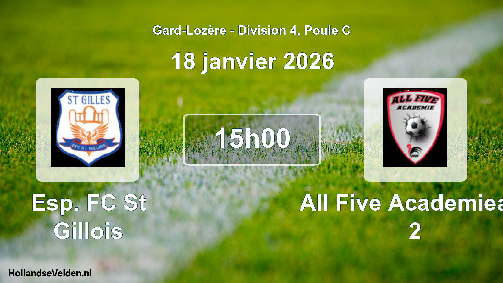 Match programmé: Esp. FC St Gillois - All Five Academieafa 2 (18 janvier 2026)