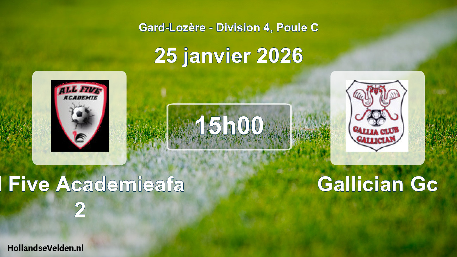 Geplande wedstrijd: All Five Academieafa 2 - Gallician Gc (25 januari 2026)