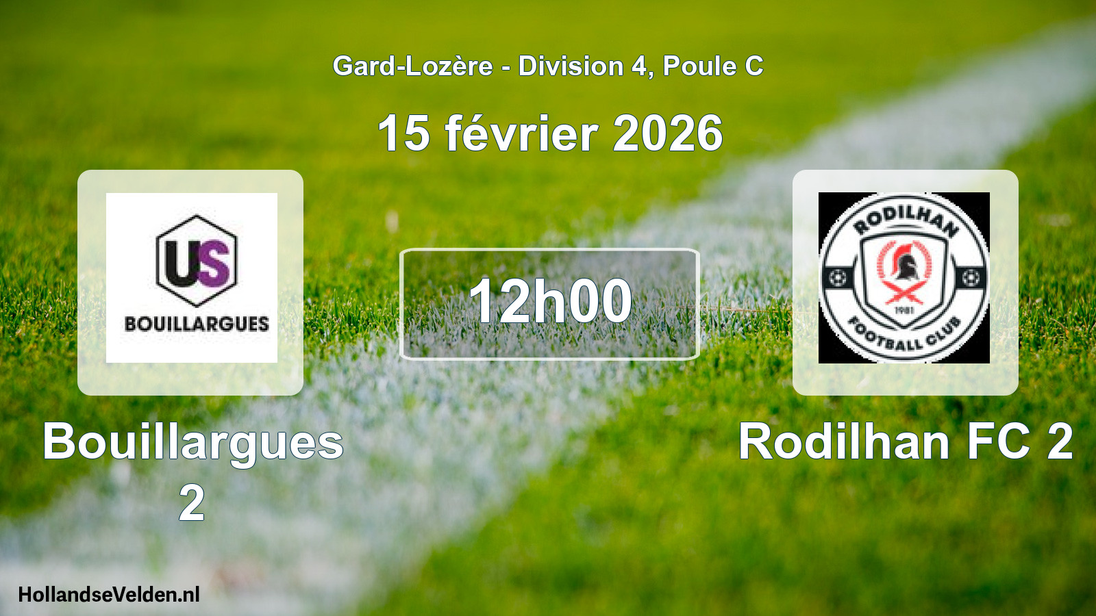 Match programmé: Bouillargues 2 - Rodilhan FC 2 (15 février 2026)