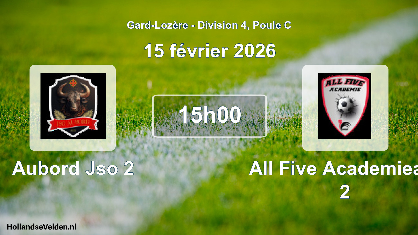 Match programmé: Aubord Jso 2 - All Five Academieafa 2 (15 février 2026)