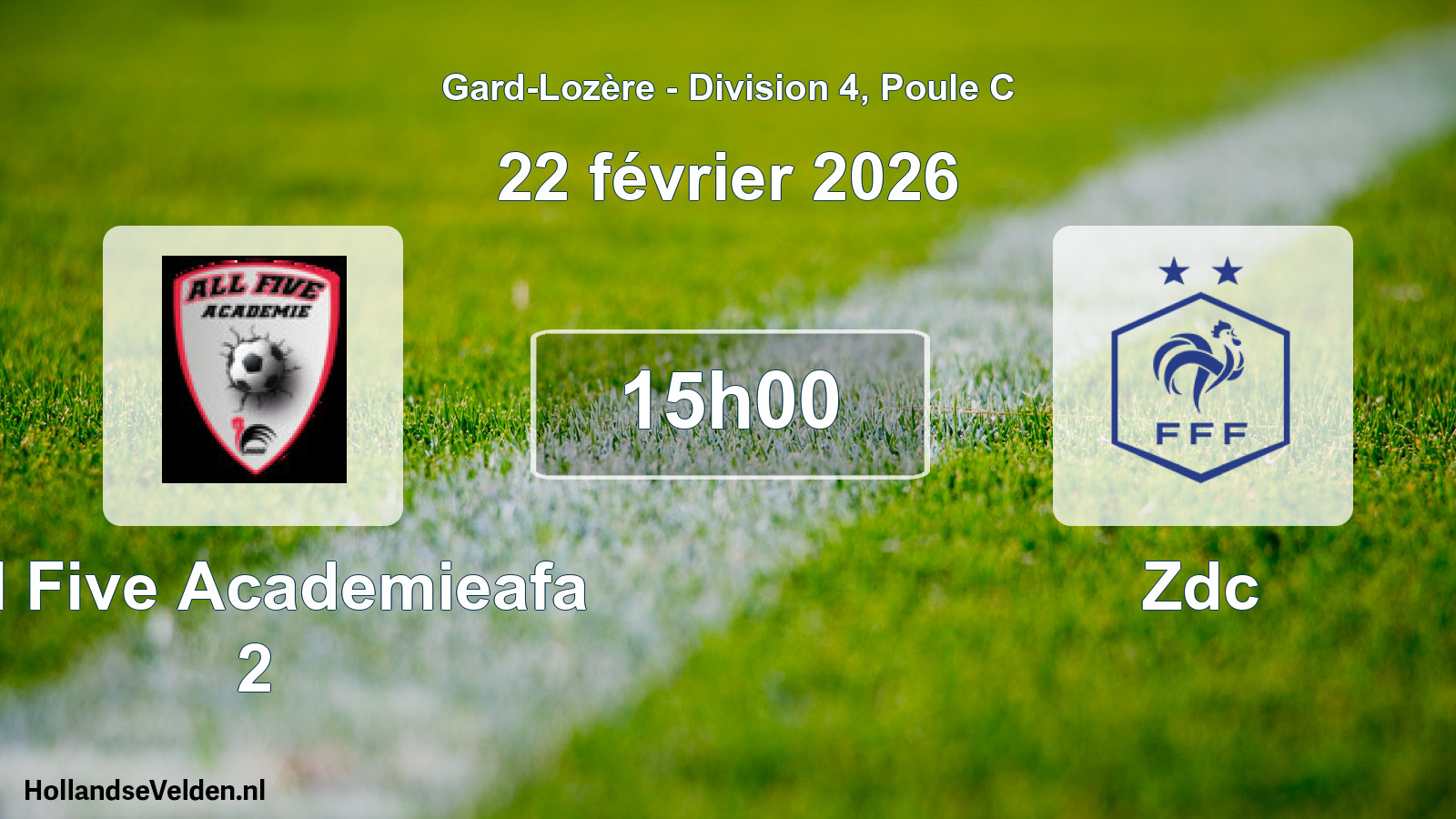 Match programmé: All Five Academieafa 2 - Zdc (22 février 2026)