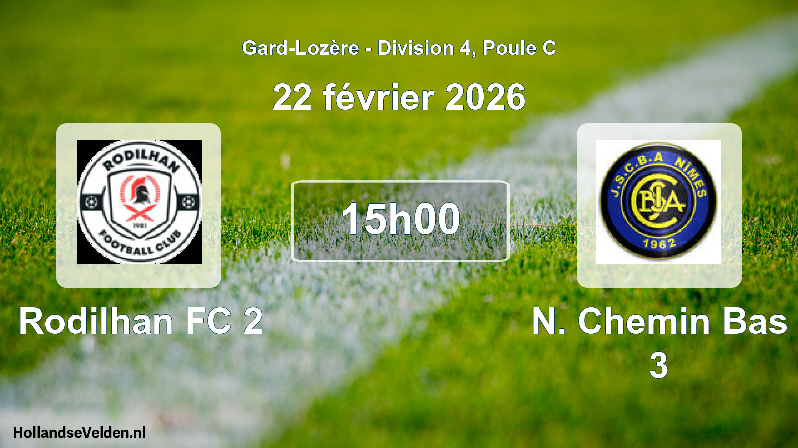 Match programmé: Rodilhan FC 2 - N. Chemin Bas 3 (22 février 2026)