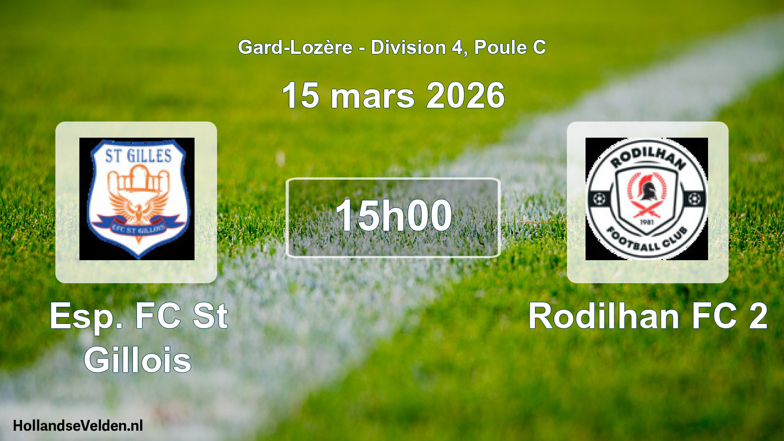 Match programmé: Esp. FC St Gillois - Rodilhan FC 2 (15 mars 2026)