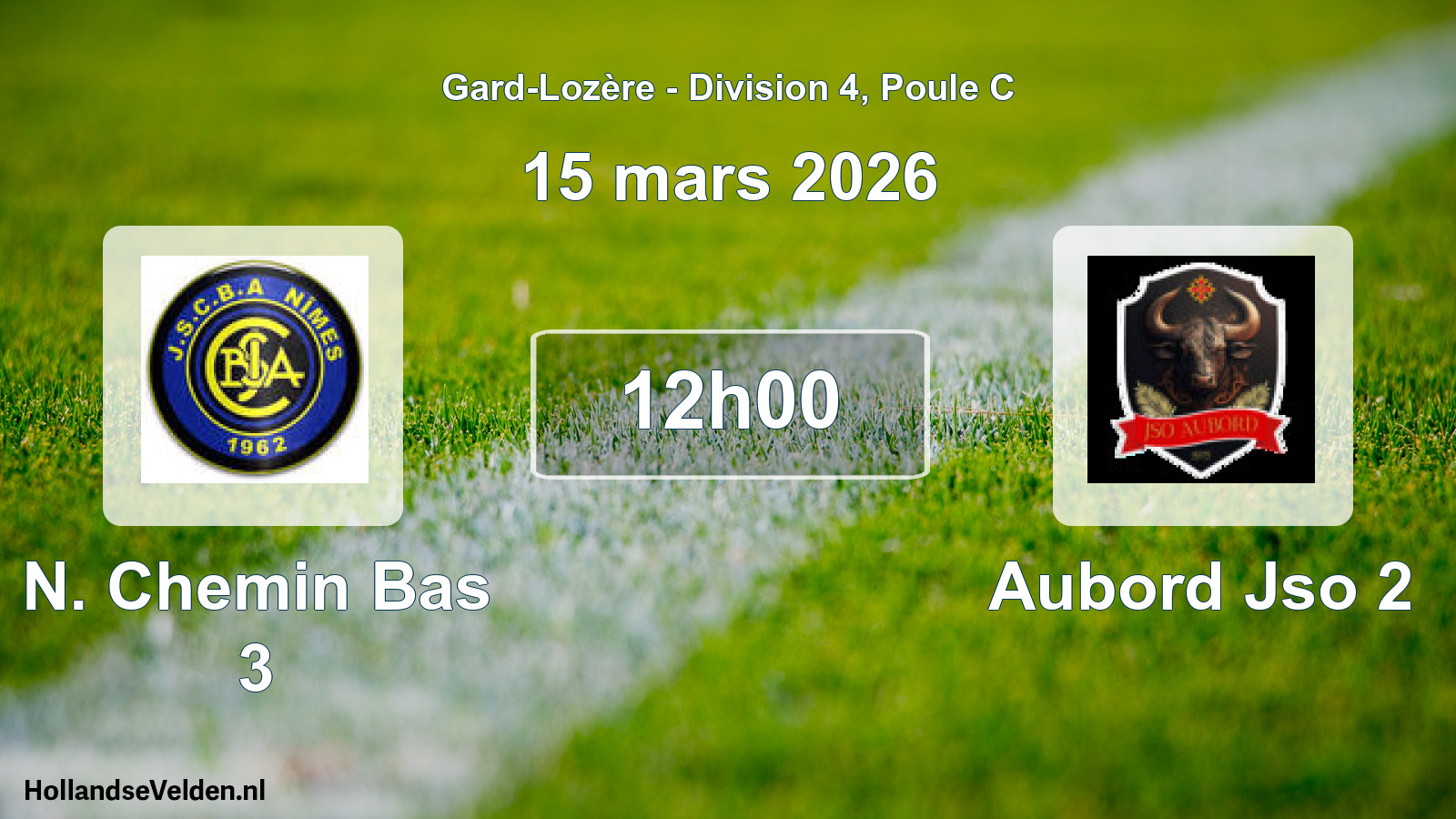 Match programmé: N. Chemin Bas 3 - Aubord Jso 2 (15 mars 2026)