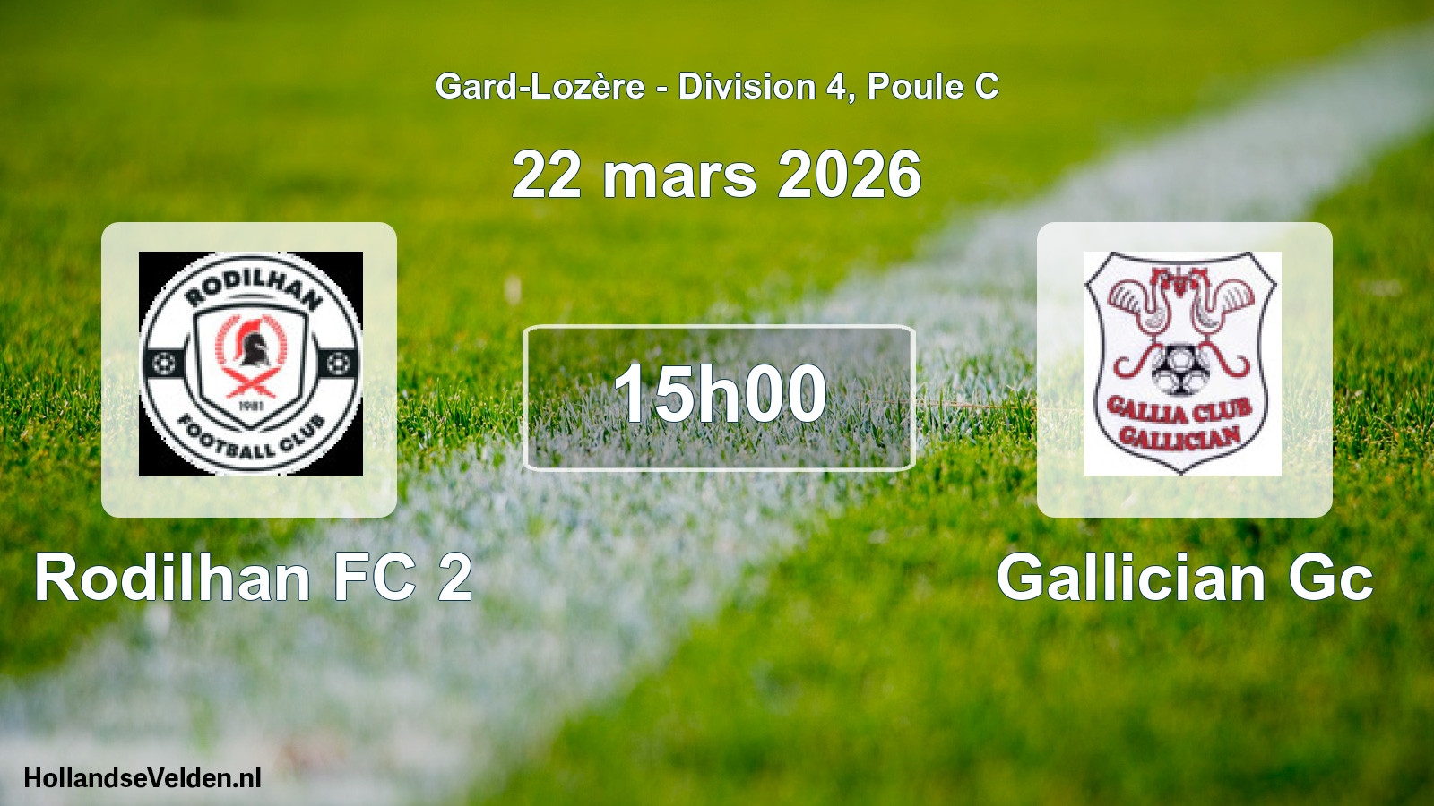 Match programmé: Rodilhan FC 2 - Gallician Gc (22 mars 2026)