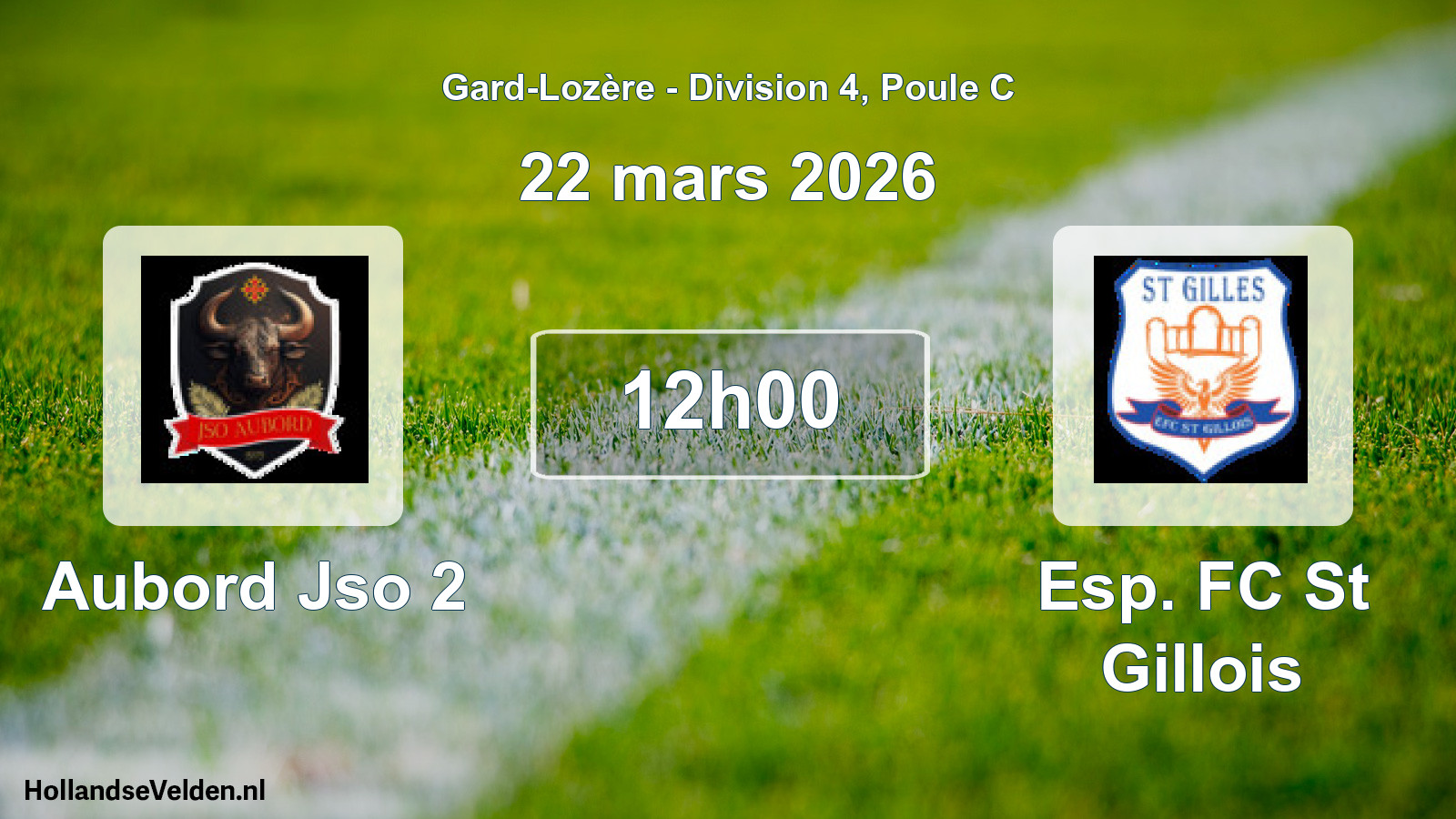 Match programmé: Aubord Jso 2 - Esp. FC St Gillois (22 mars 2026)