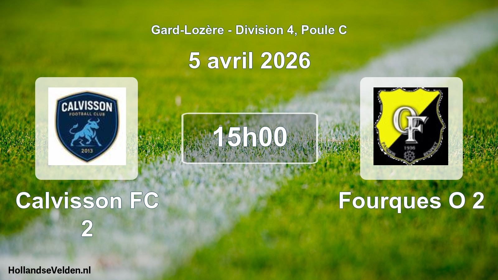 Match programmé: Calvisson FC 2 - Fourques O 2 (5 avril 2026)