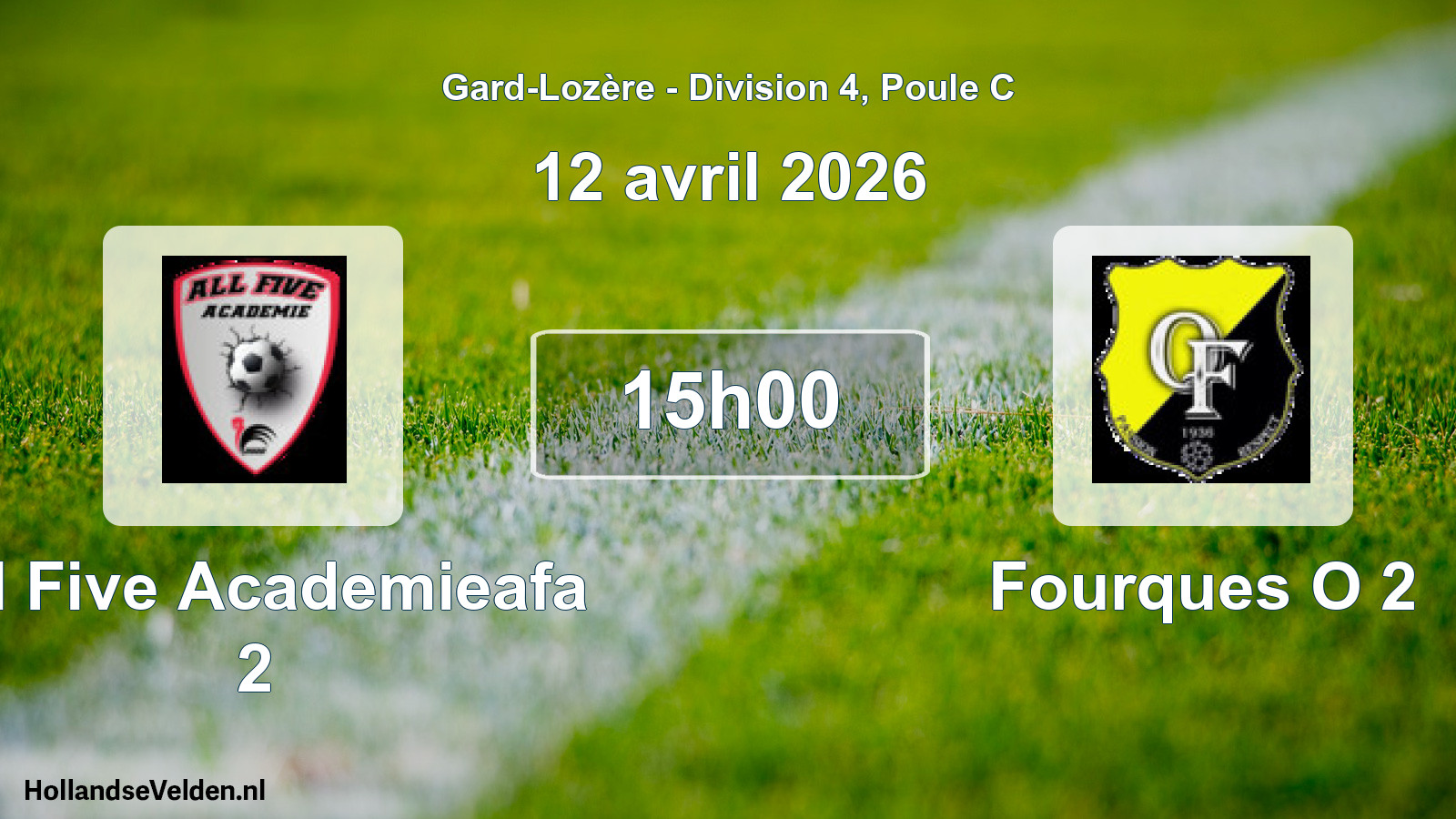 Match programmé: All Five Academieafa 2 - Fourques O 2 (12 avril 2026)