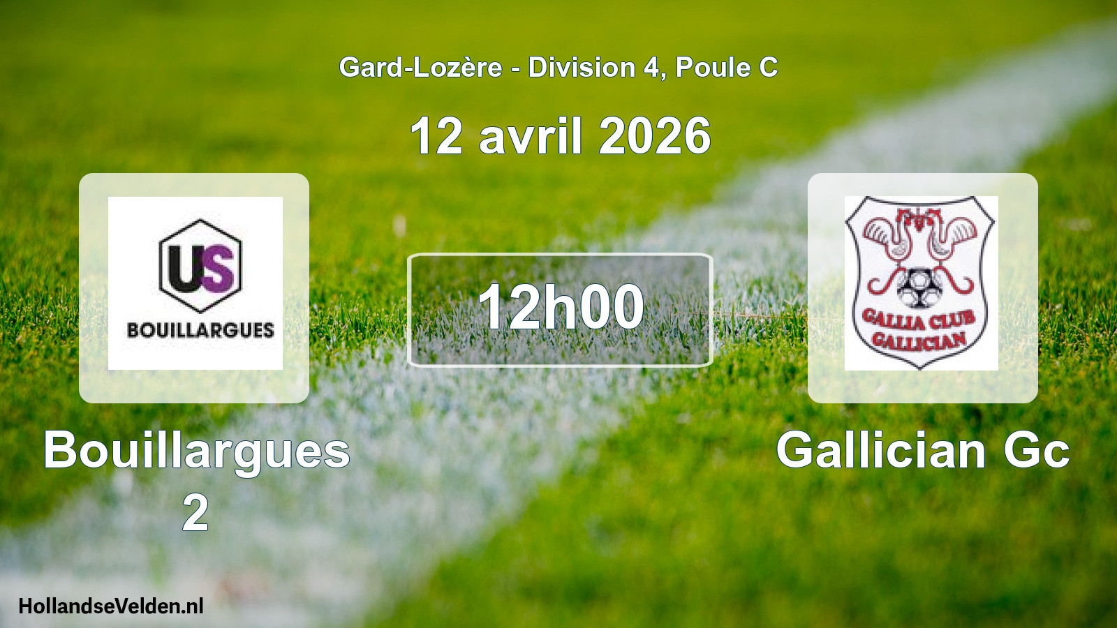 Match programmé: Bouillargues 2 - Gallician Gc (12 avril 2026)