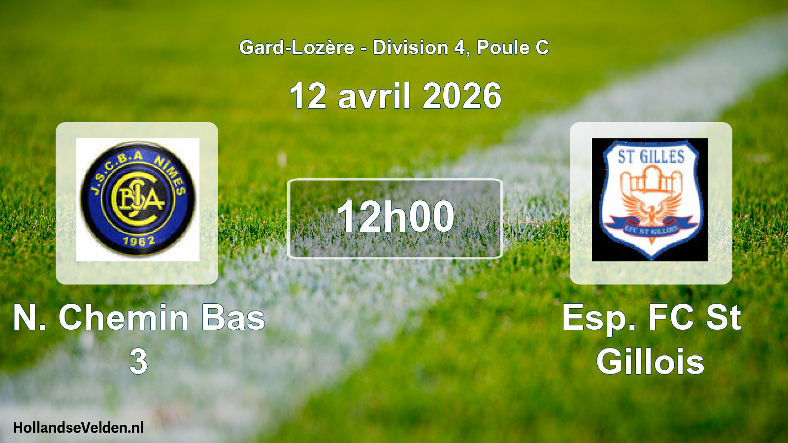 Match programmé: N. Chemin Bas 3 - Esp. FC St Gillois (12 avril 2026)