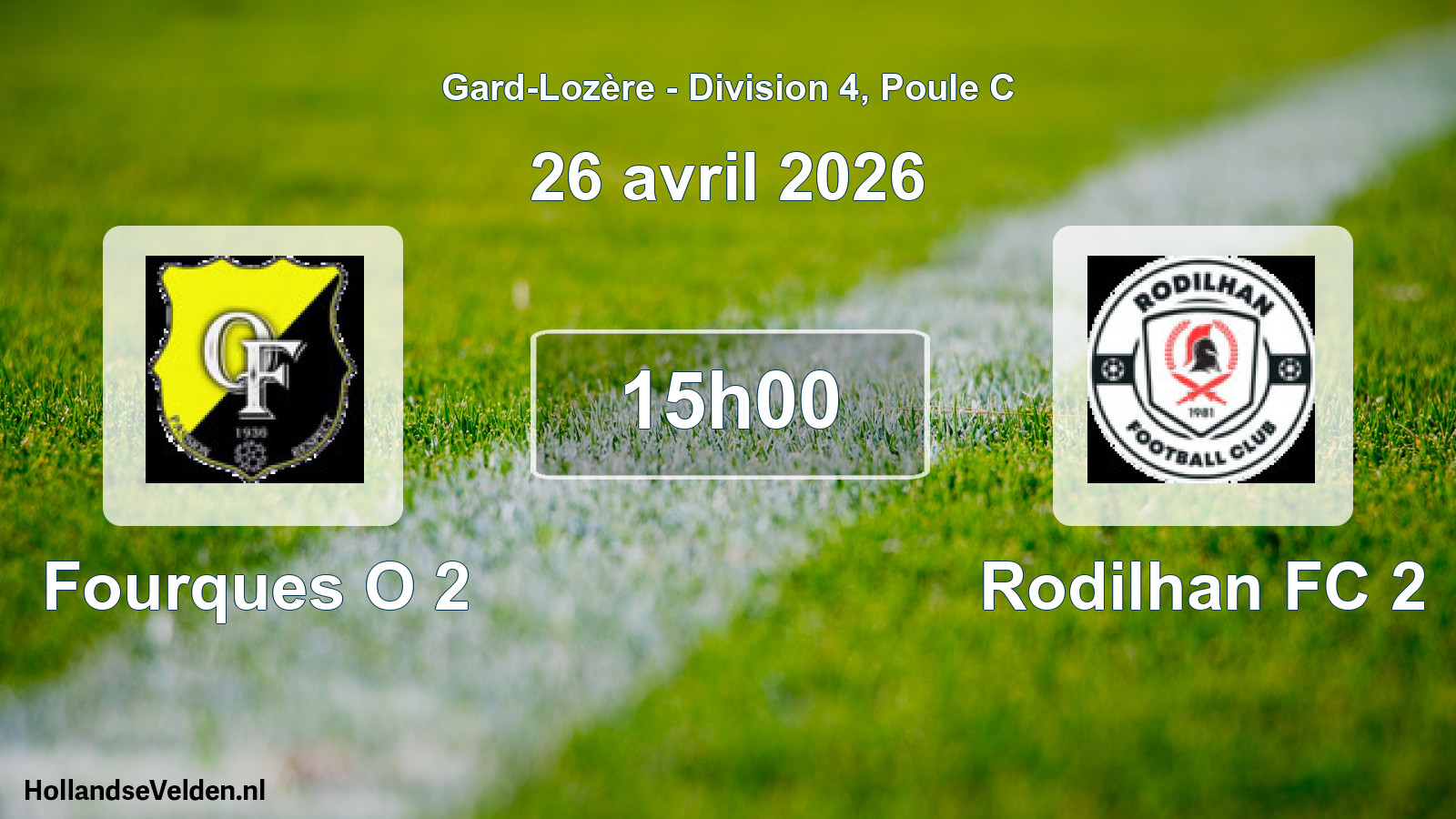 Match programmé: Fourques O 2 - Rodilhan FC 2 (26 avril 2026)