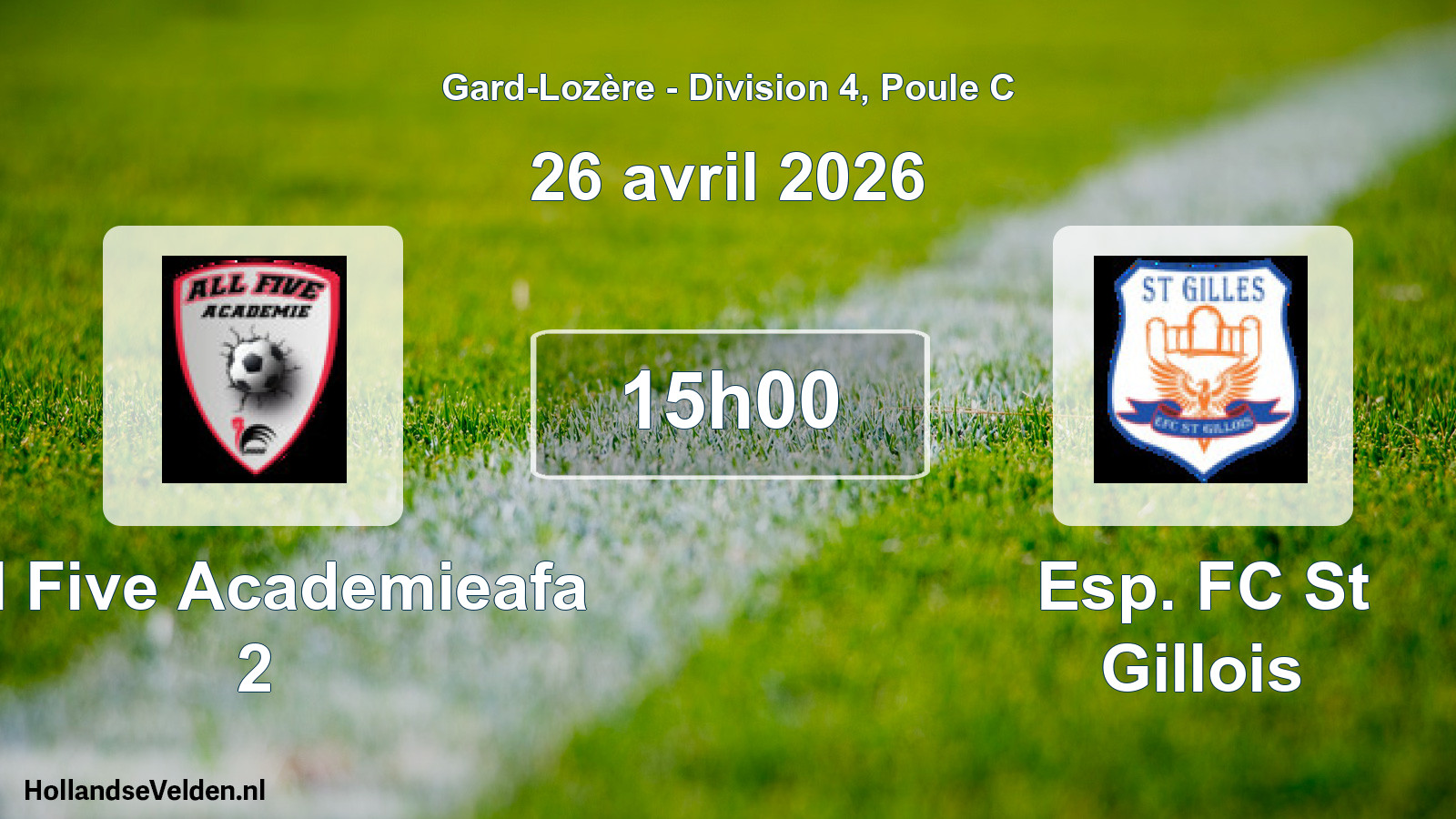 Match programmé: All Five Academieafa 2 - Esp. FC St Gillois (26 avril 2026)