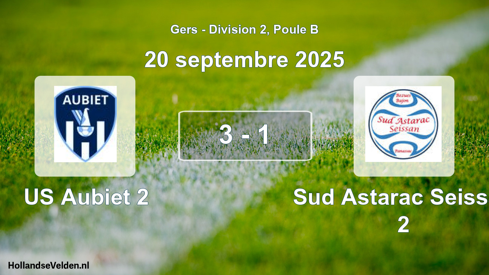 Total number of matches played: US Aubiet 2 - Sud Astarac Seissan 2 3 - 1 (20 September 2025)