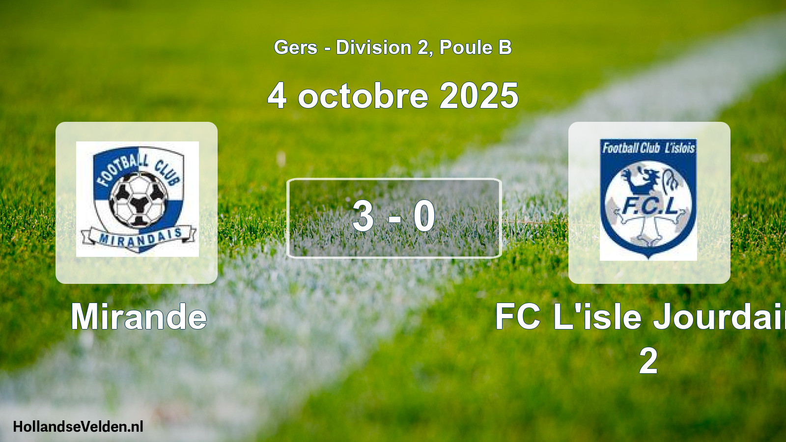 Gespeelde wedstrijd: Mirande - FC L'isle Jourdain 2 3 - 0 (4 oktober 2025)