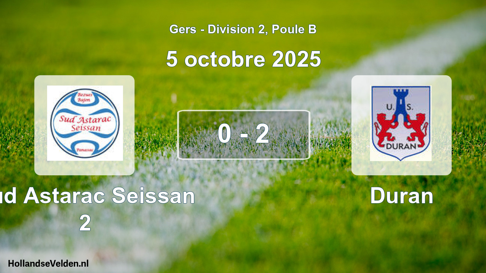 Total number of matches played: Sud Astarac Seissan 2 - Duran 0 - 2 (5 October 2025)