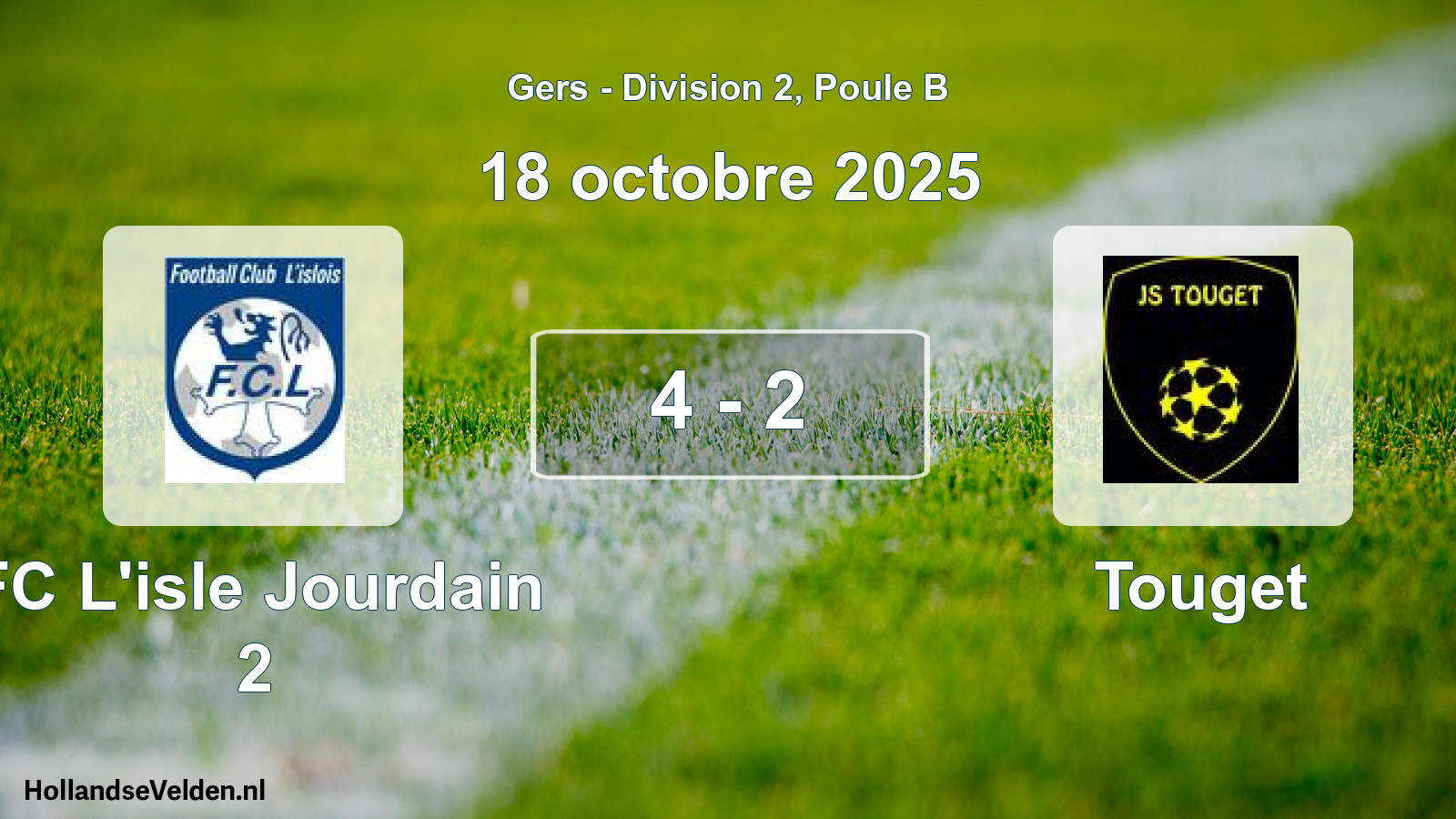 Match joué: FC L'isle Jourdain 2 - Touget 4 - 2 (18 octobre 2025)