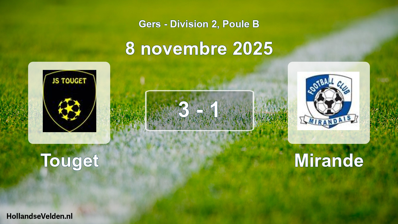 Total number of matches played: Touget - Mirande 3 - 1 (8 November 2025)
