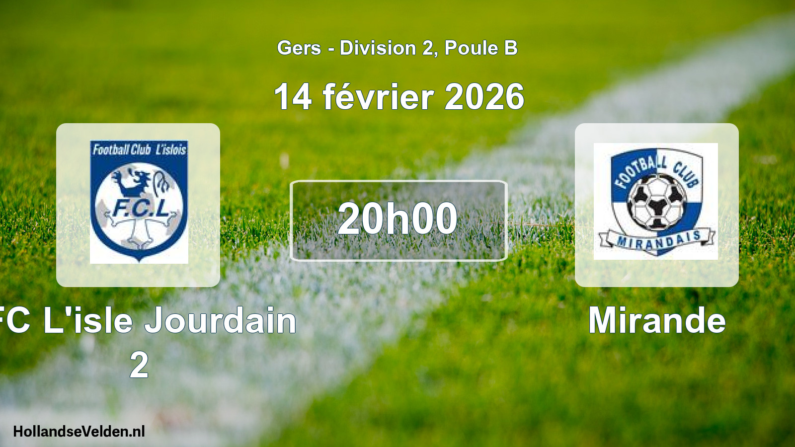 Match programmé: FC L'isle Jourdain 2 - Mirande (14 février 2026)