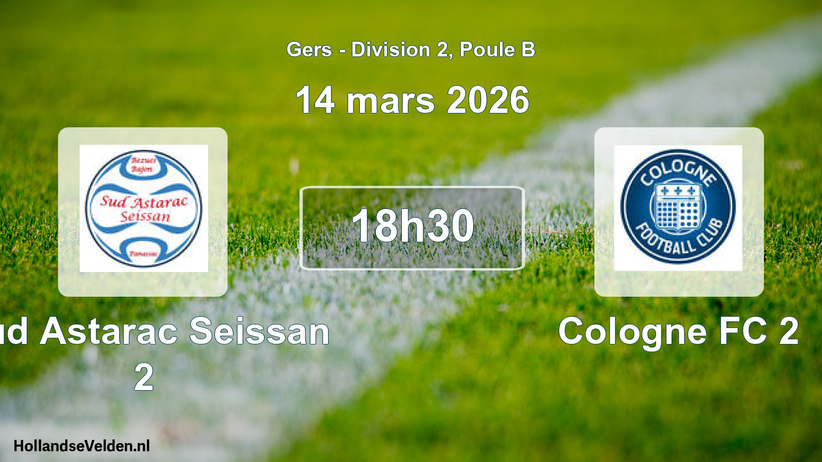 Match programmé: Sud Astarac Seissan 2 - Cologne FC 2 (14 mars 2026)
