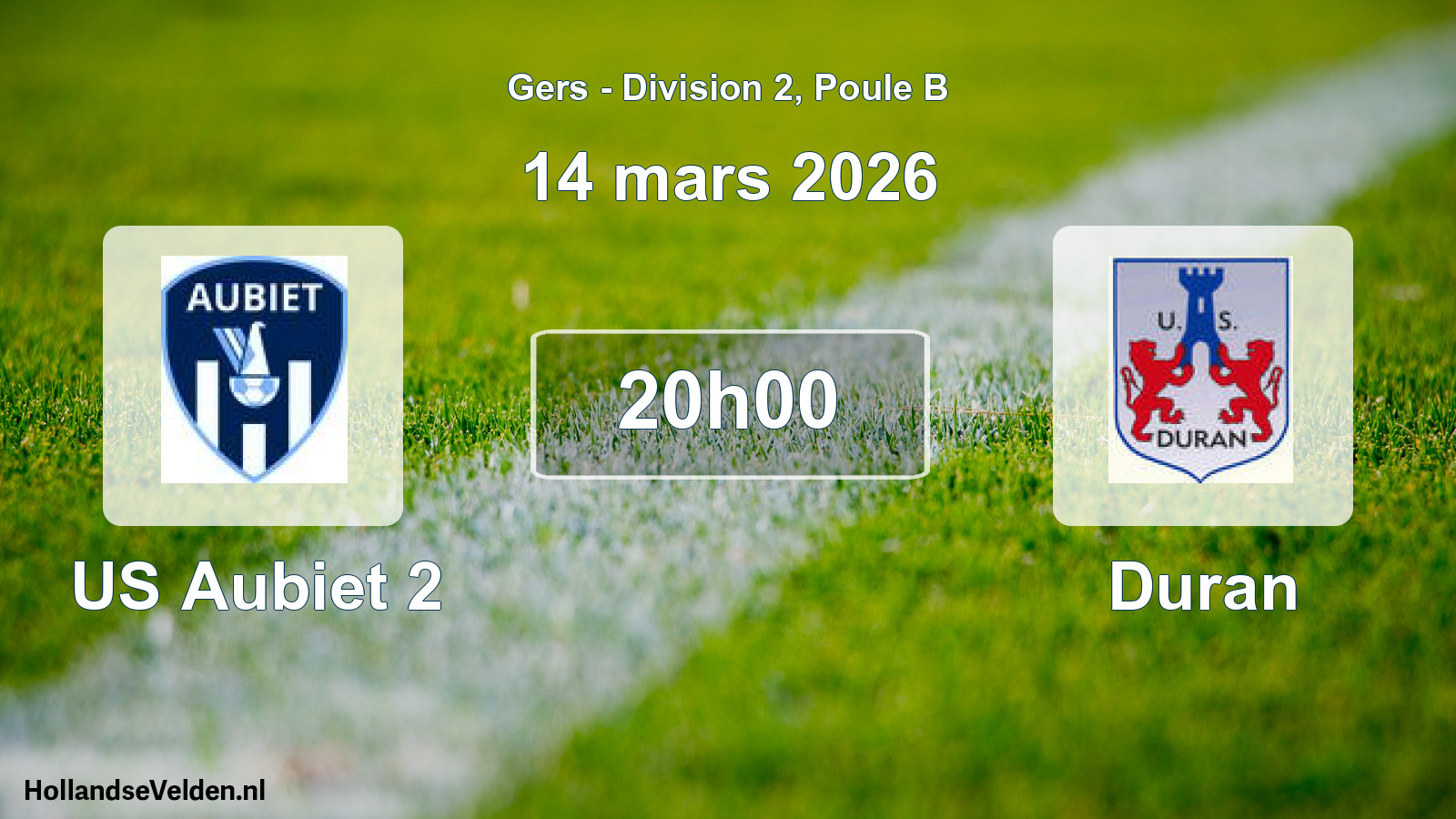 Match programmé: US Aubiet 2 - Duran (14 mars 2026)